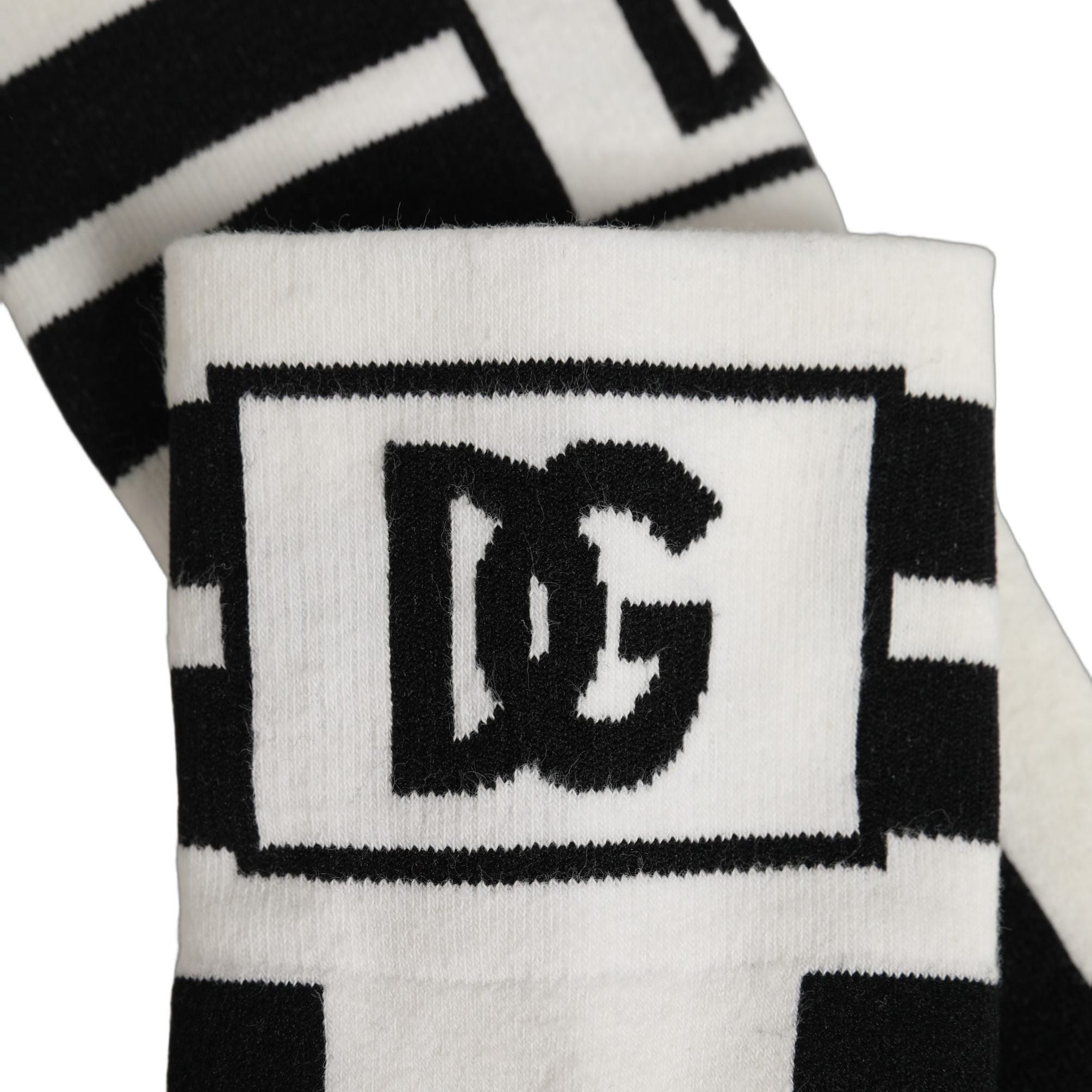 Dolce & Gabbana White Black Cotton Stretch Knee High Socks