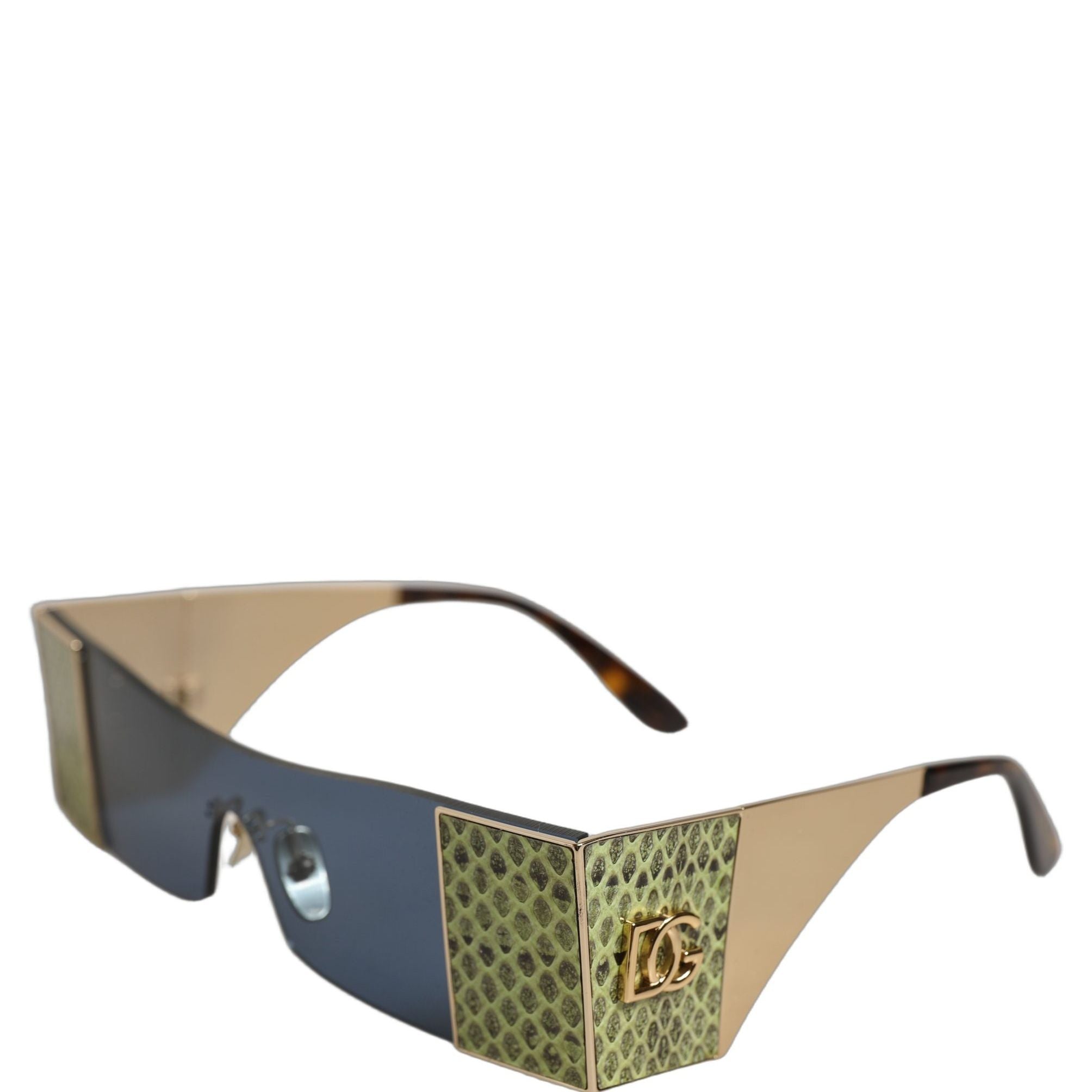 Dolce & Gabbana Gold Metal DG2263 Rectangle Snakeskin Frame Sunglasses