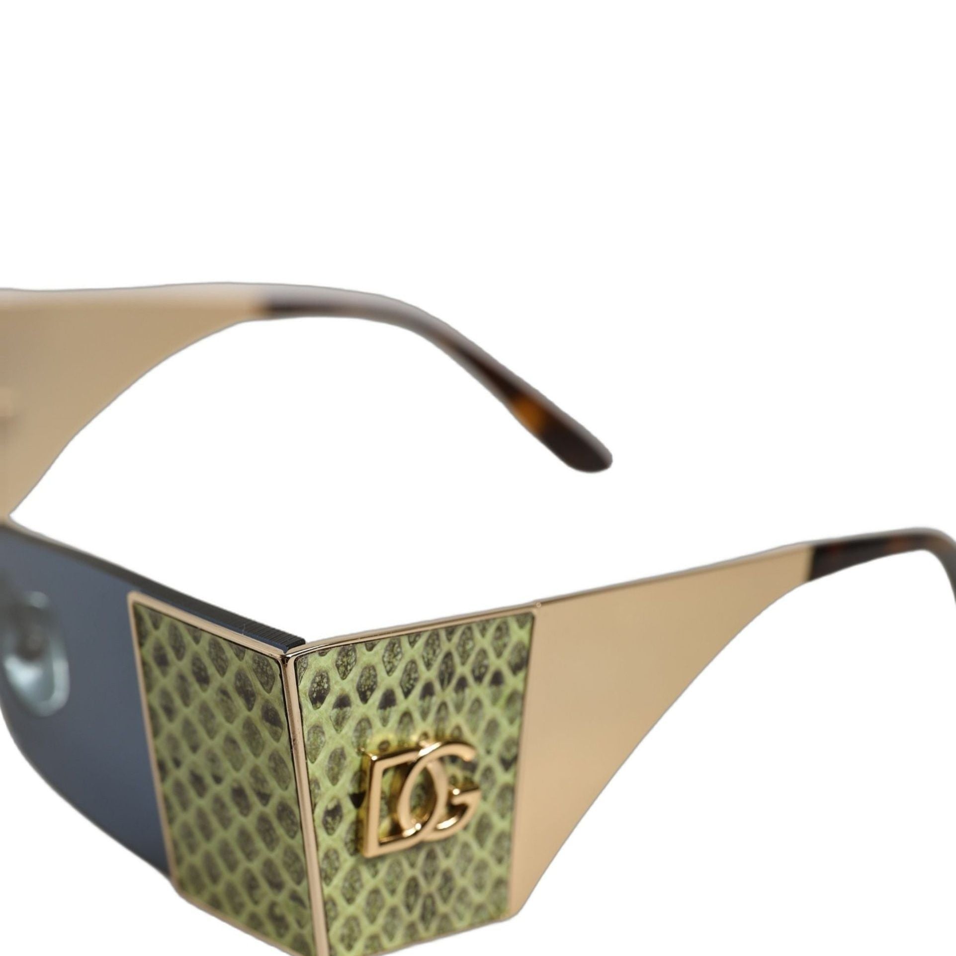 Dolce & Gabbana Gold Metal DG2263 Rectangle Snakeskin Frame Sunglasses