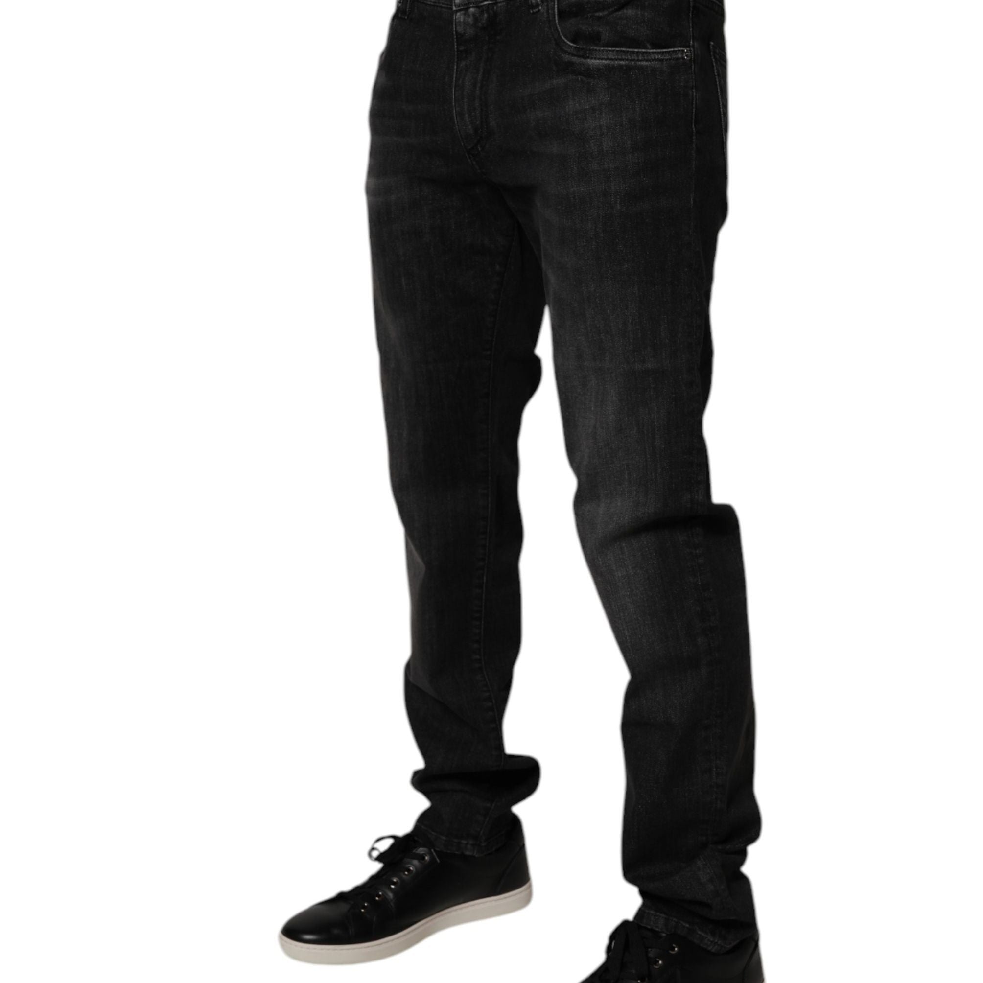 Dolce & Gabbana Dark Gray Washed Cotton Skinny Men Denim Jeans