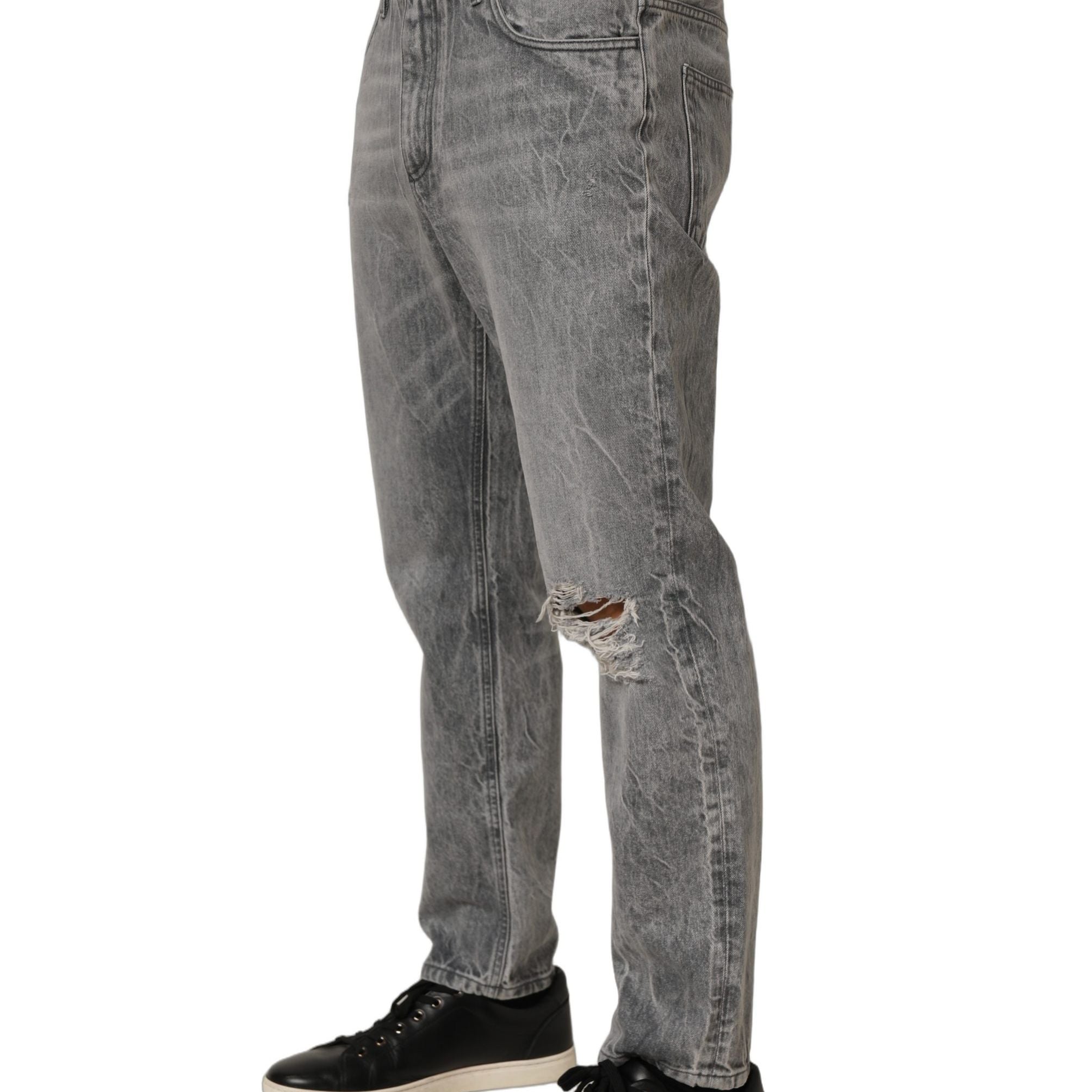 Dolce & Gabbana Grey Distressed Straight Leg Men Denim Jeans
