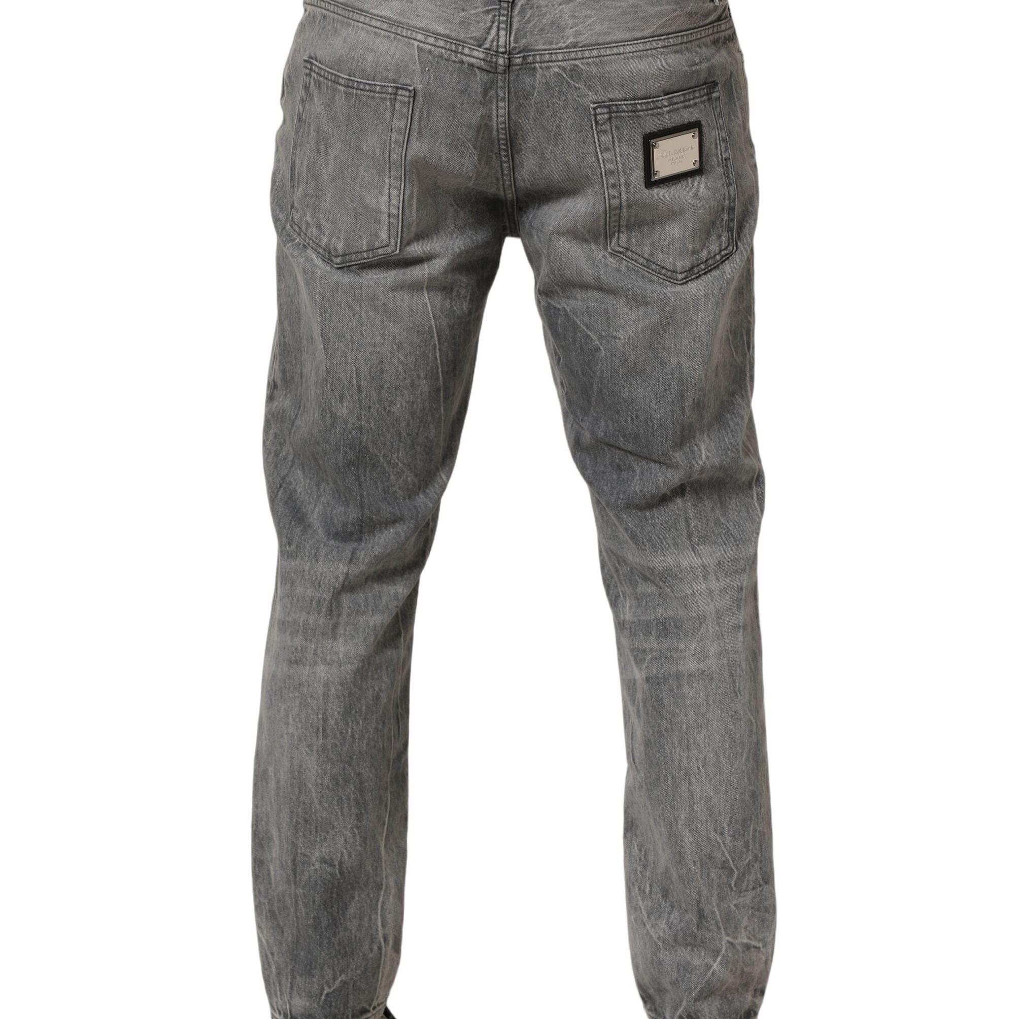 Dolce & Gabbana Grey Distressed Straight Leg Men Denim Jeans