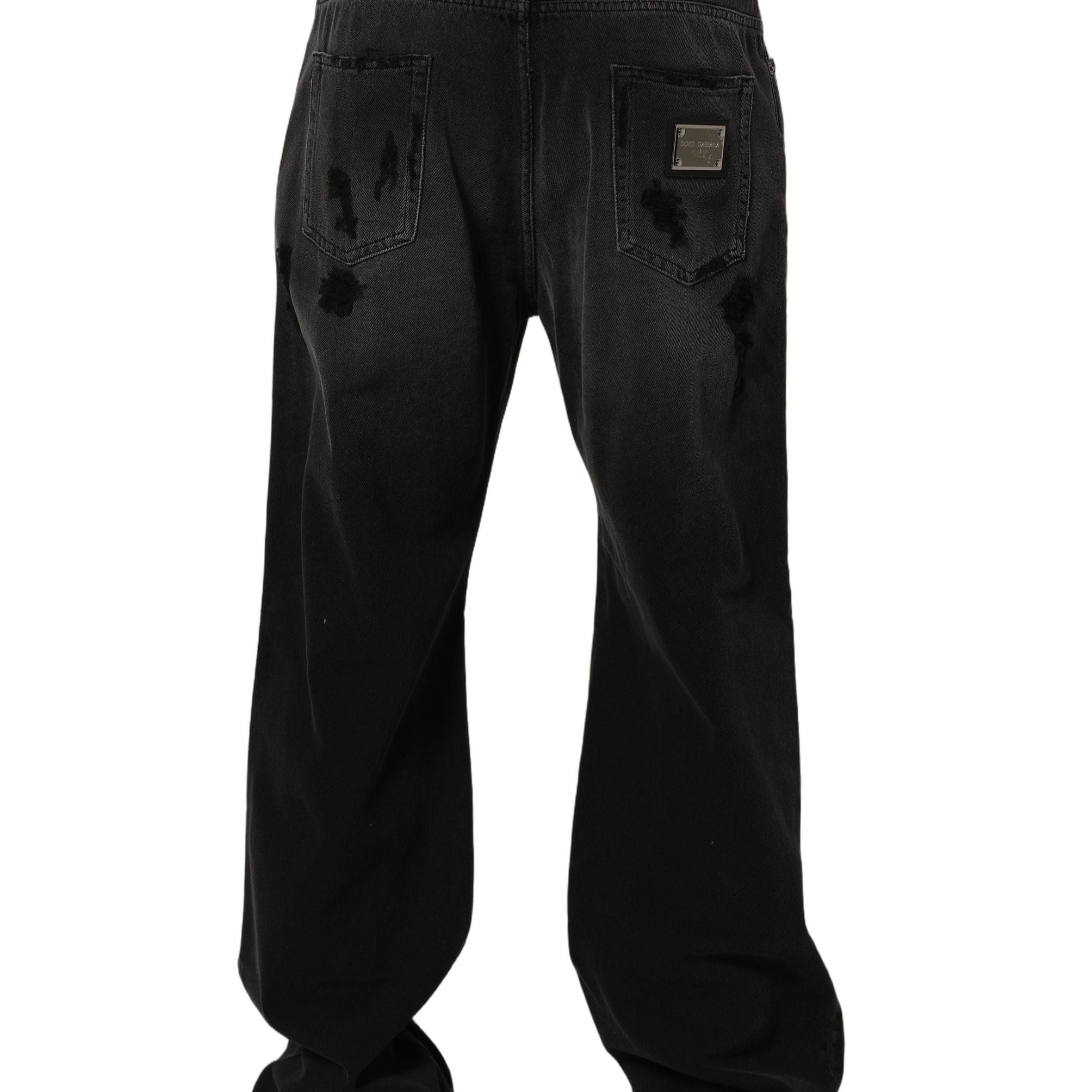 Dolce & Gabbana Dark Gray Distressed Oversize Men Denim Jeans