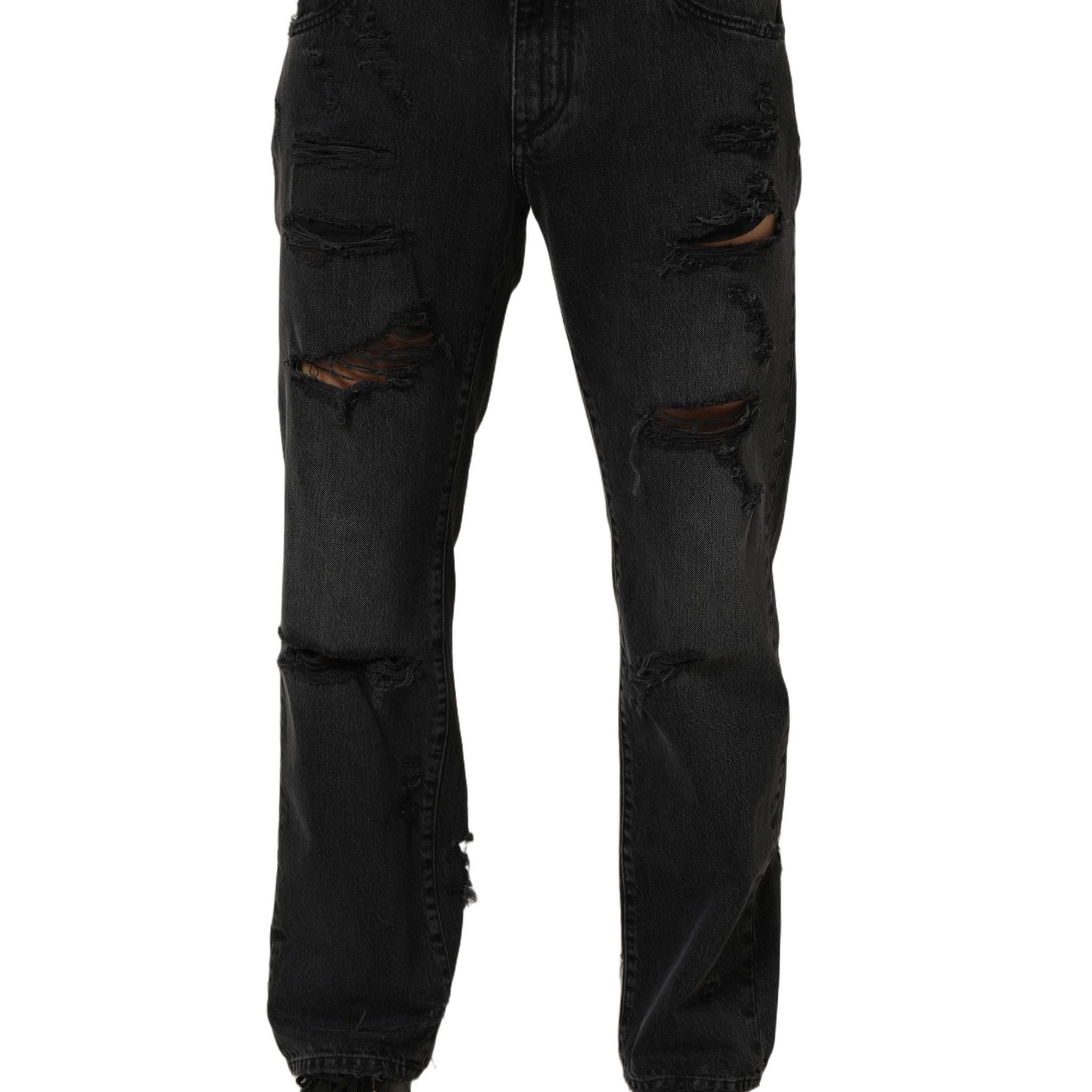 Dolce & Gabbana Dark Gray Cotton Ripped Men Denim Jeans