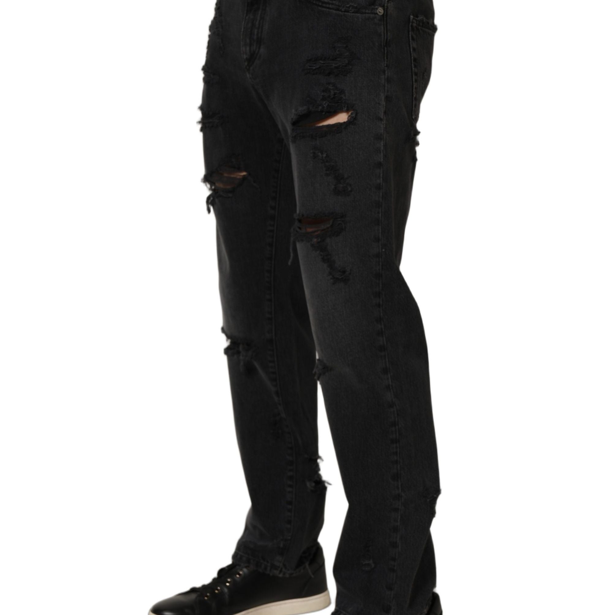 Dolce & Gabbana Dark Gray Cotton Ripped Men Denim Jeans