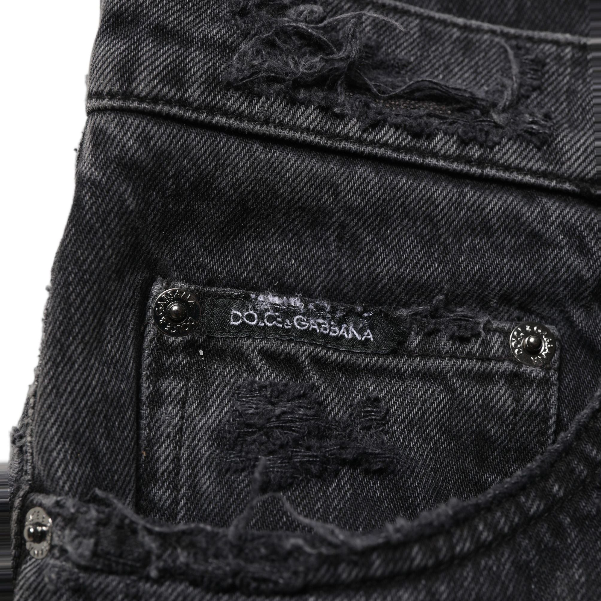 Dolce & Gabbana Dark Gray Cotton Ripped Men Denim Jeans