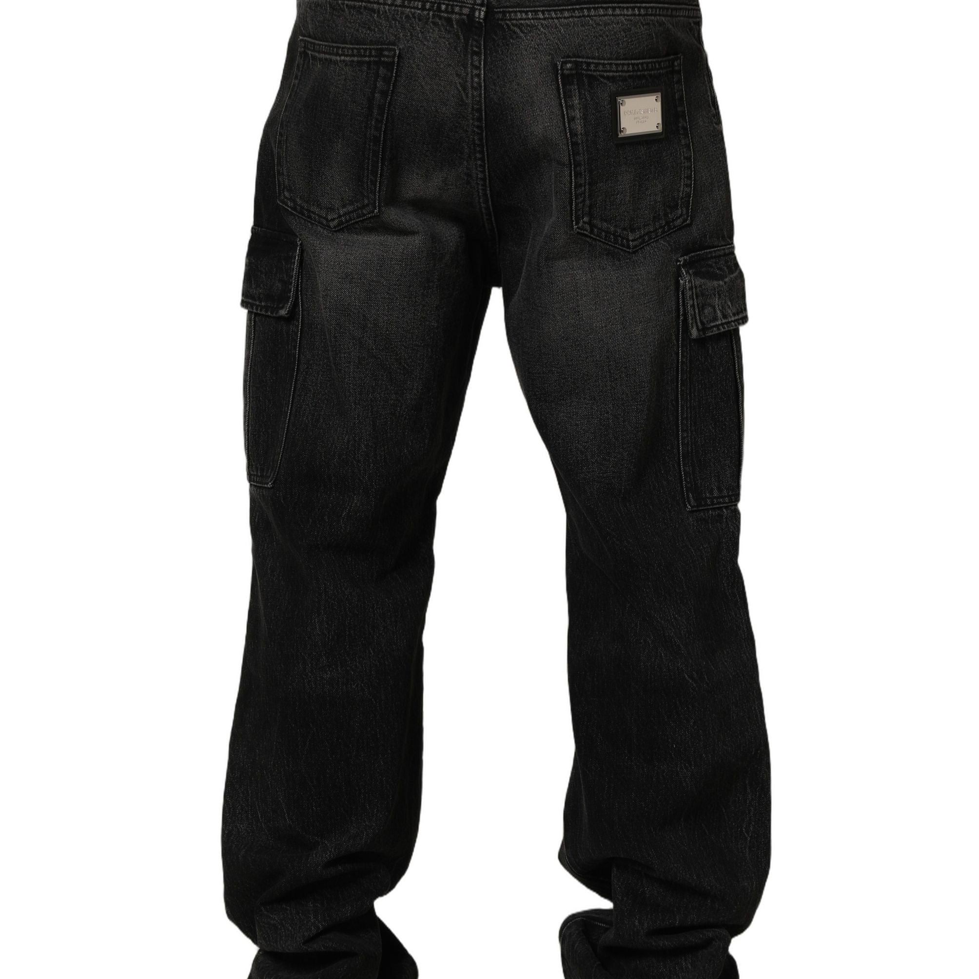 Dolce & Gabbana Dark Gray Cotton Baggy Cargo Men Denim Jeans