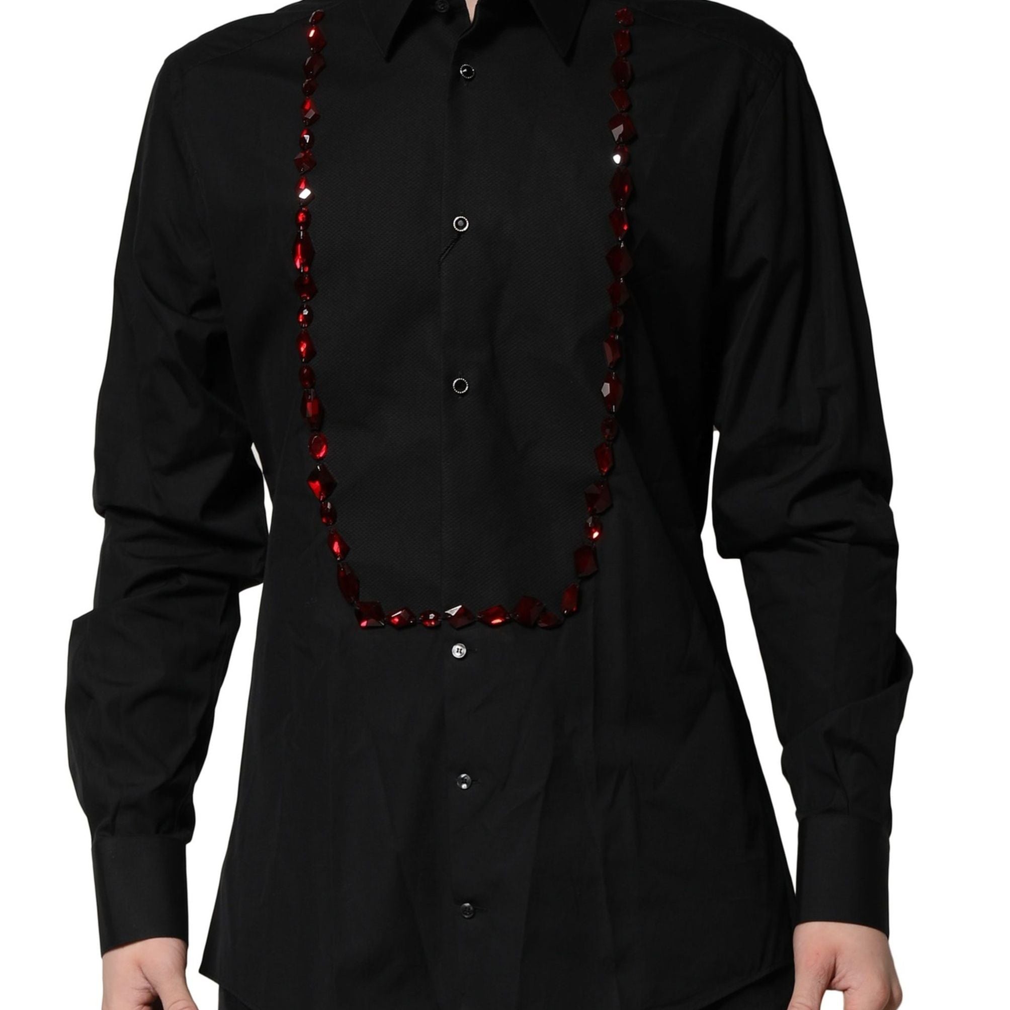 Dolce & Gabbana Black Crystal Embellished GOLD Dress Shirt