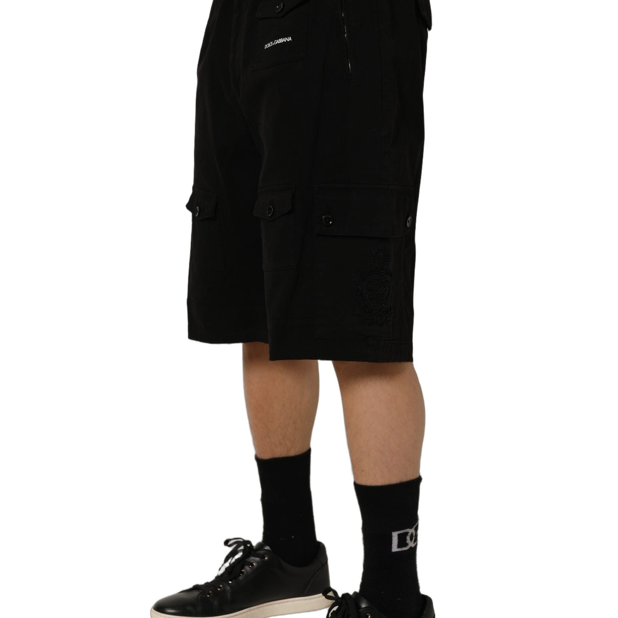 Dolce & Gabbana Black Cotton Mid Waist Men Cargo Shorts