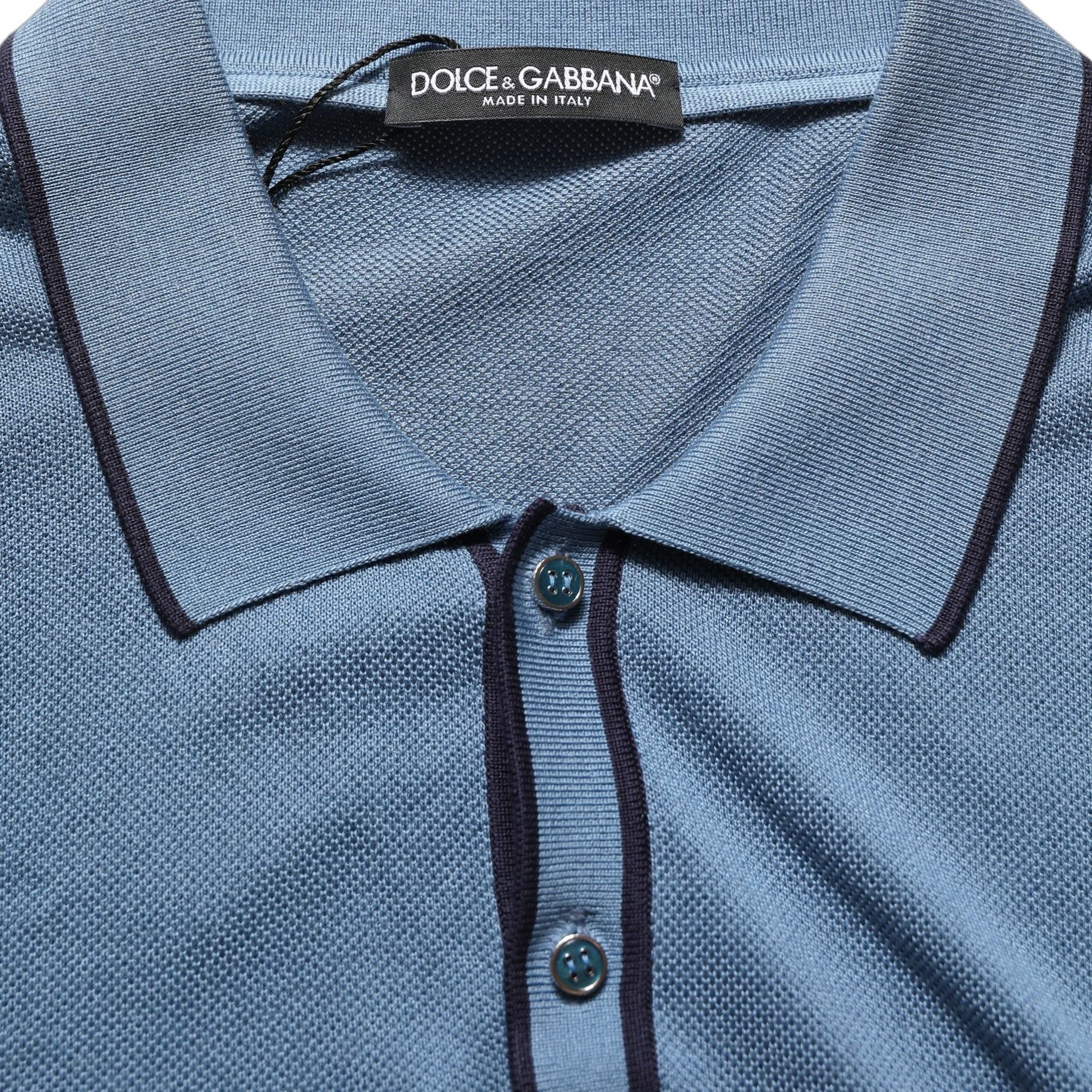 Dolce & Gabbana Blue Cotton Collared Short Sleeves T-shirt