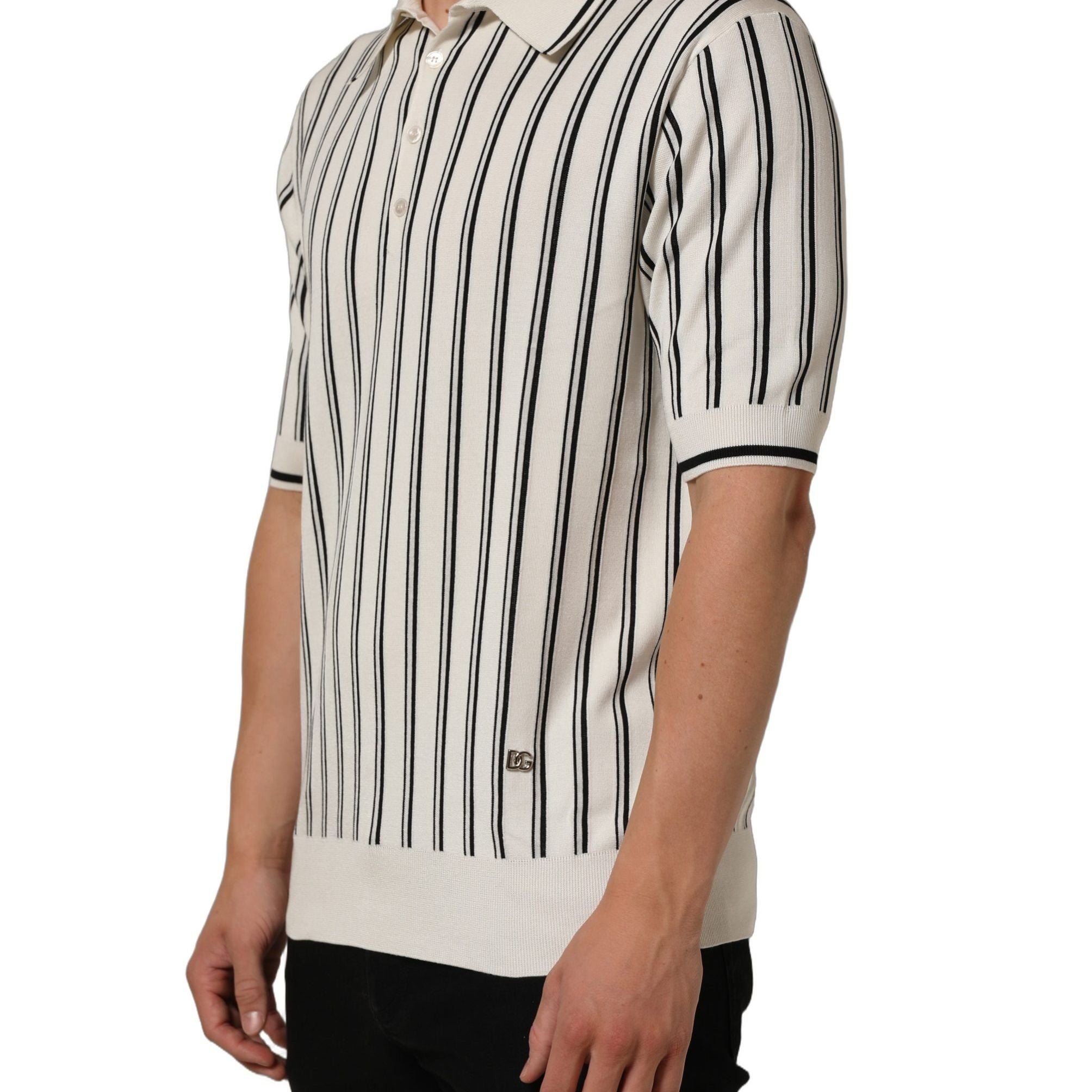 Dolce & Gabbana White Black Stripe Collared Polo T-shirt