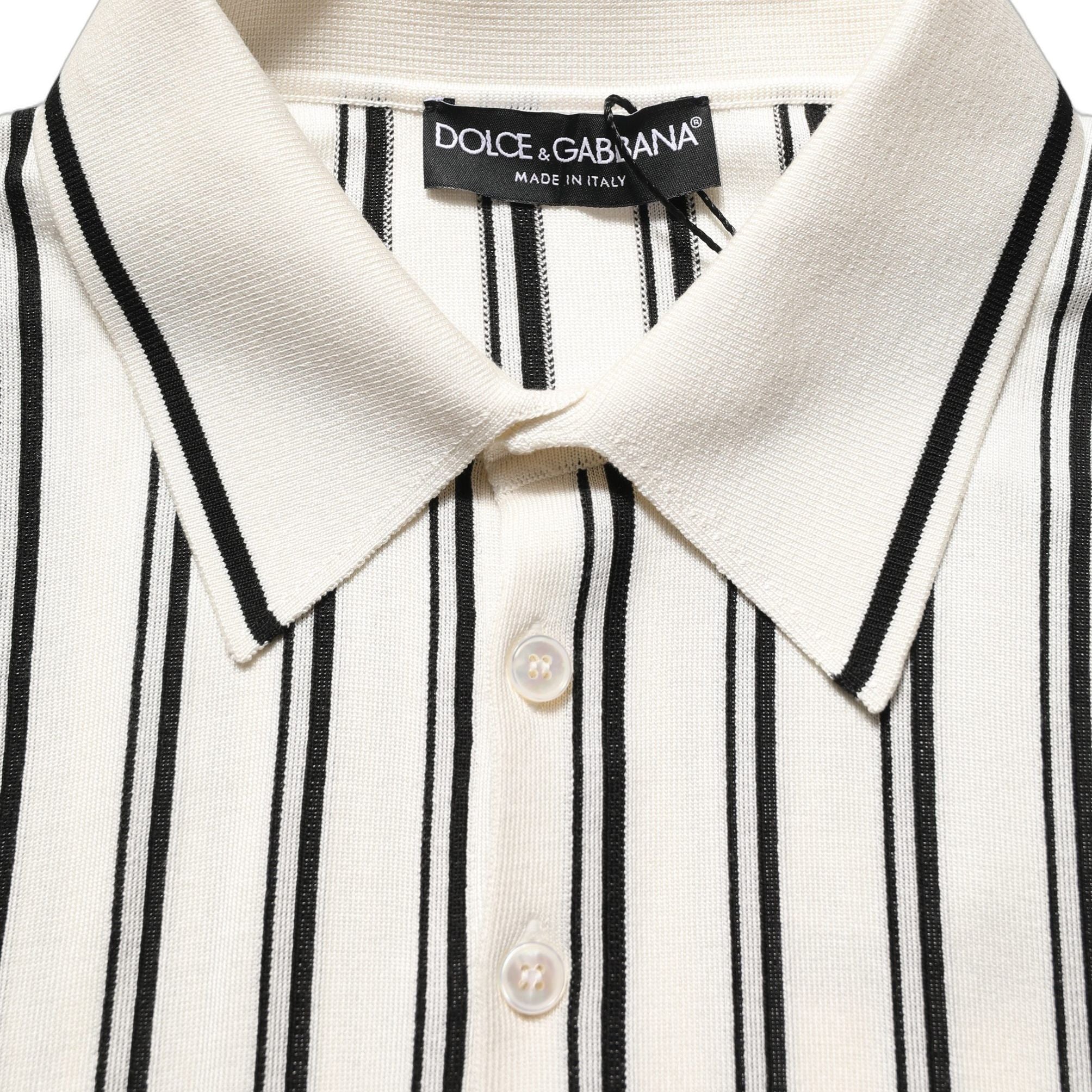 Dolce & Gabbana White Black Stripe Collared Polo T-shirt