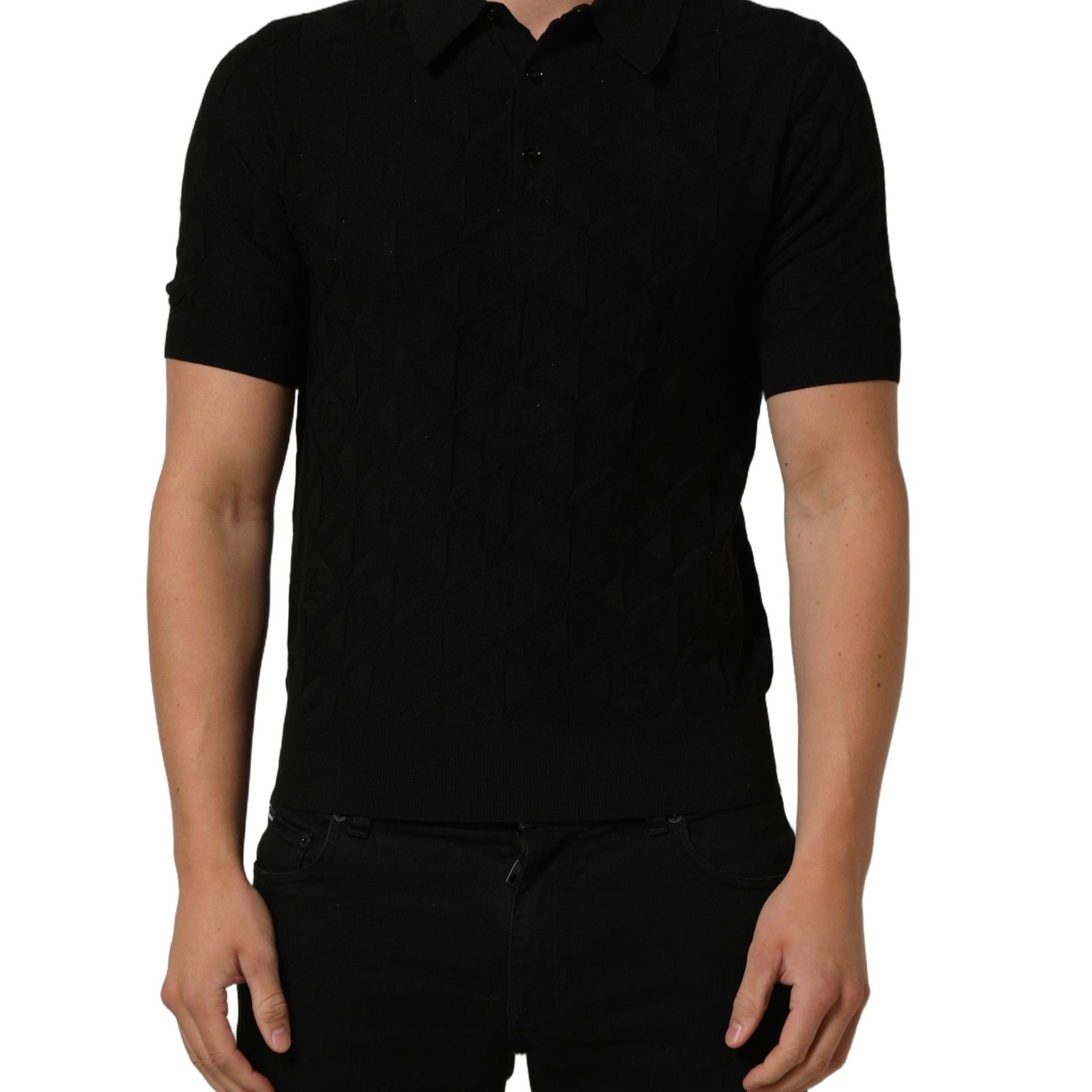 Dolce & Gabbana Black Silk Short Sleeve Knit Polo T-shirt