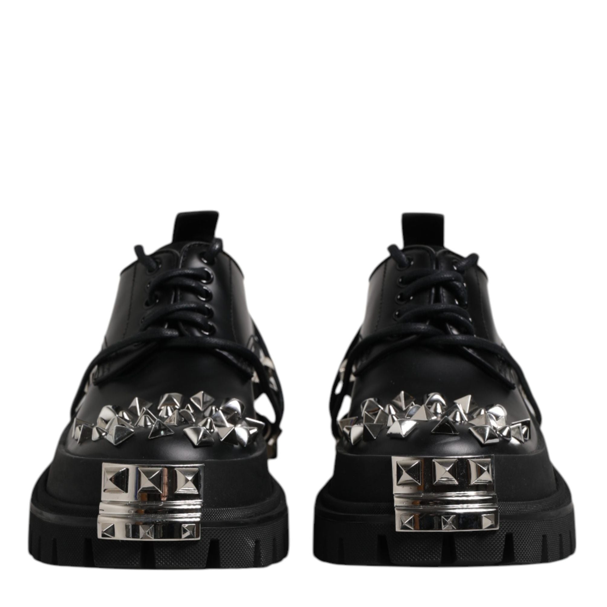 Dolce & Gabbana Black Studded Leather Hi-Trekking Derby Men Shoes