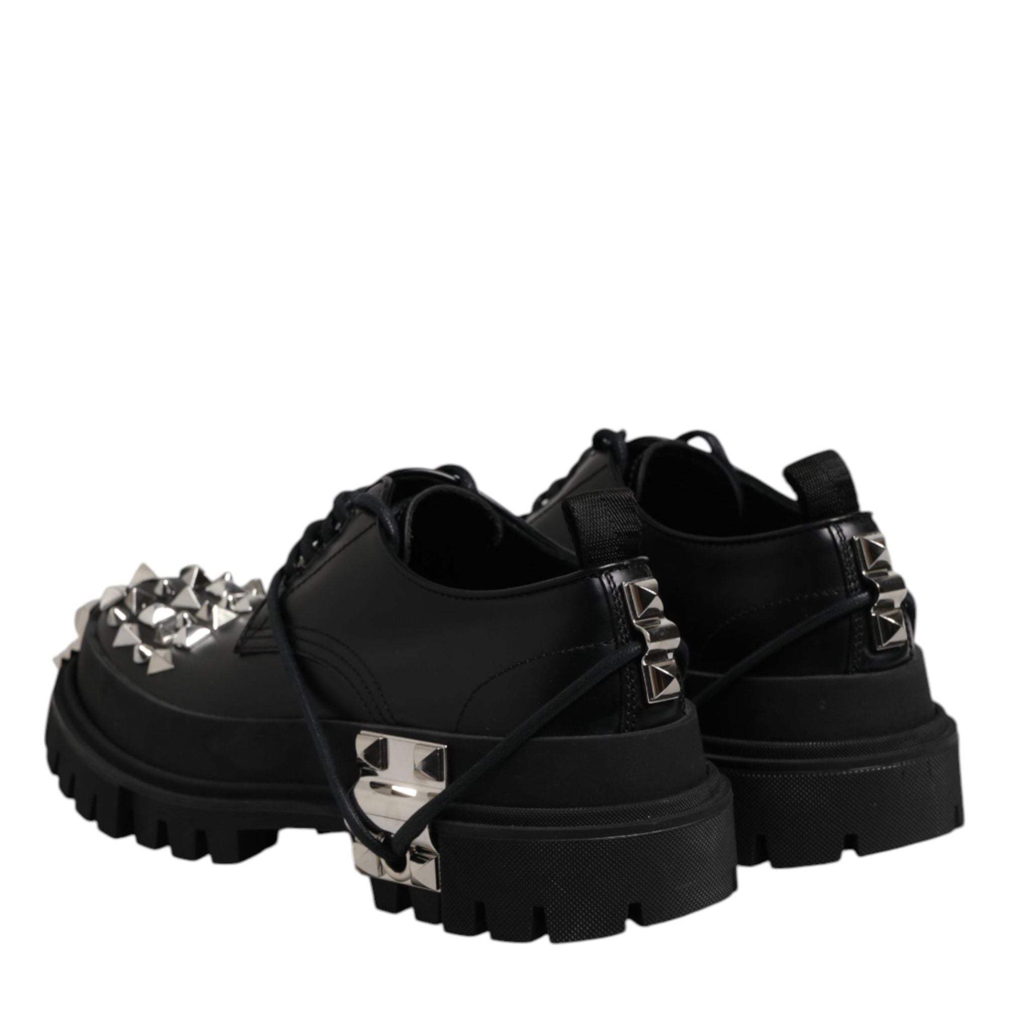 Dolce & Gabbana Black Studded Leather Hi-Trekking Derby Men Shoes