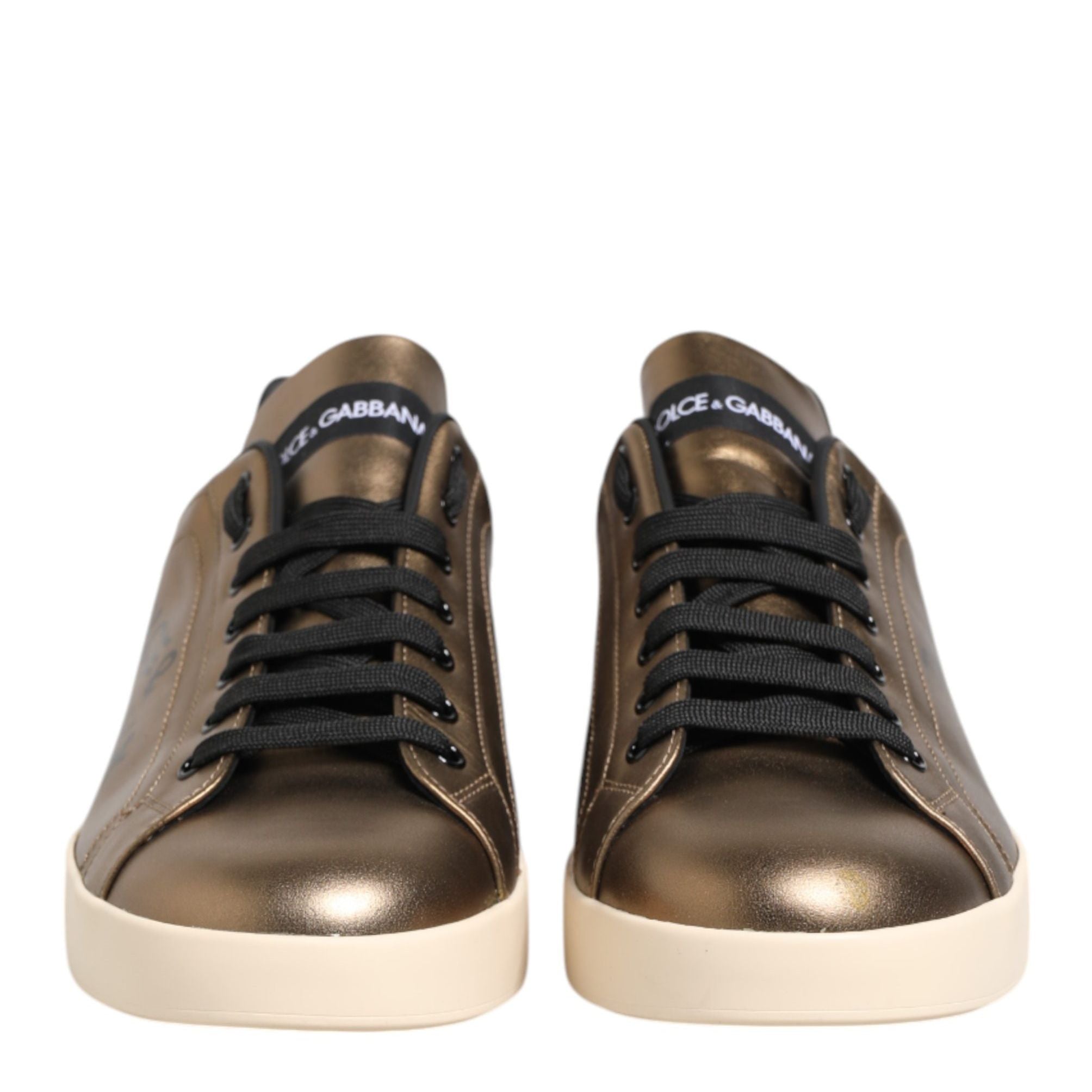 Dolce & Gabbana Gold Portofino Calf Leather Sneakers Shoes