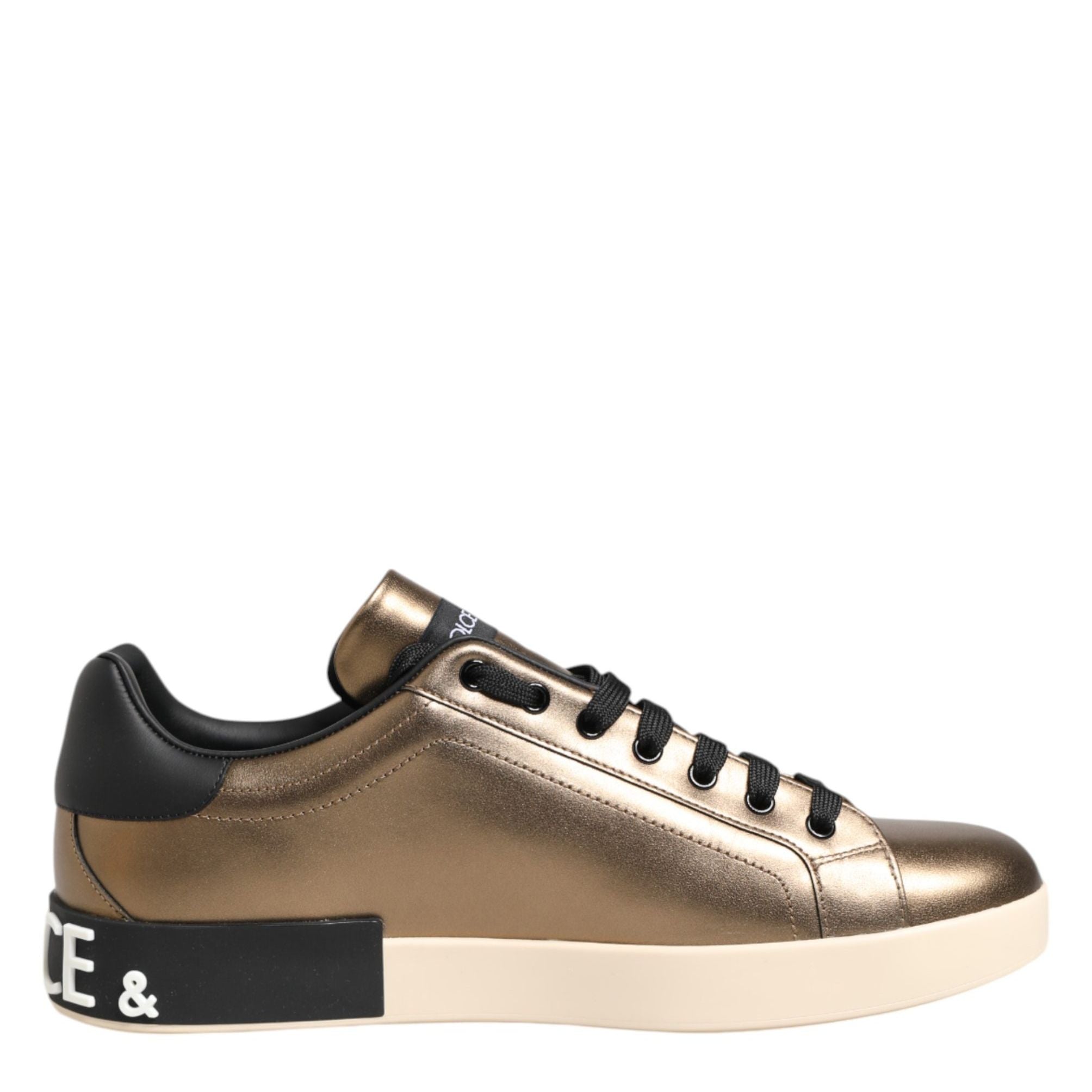 Dolce & Gabbana Gold Portofino Calf Leather Sneakers Shoes
