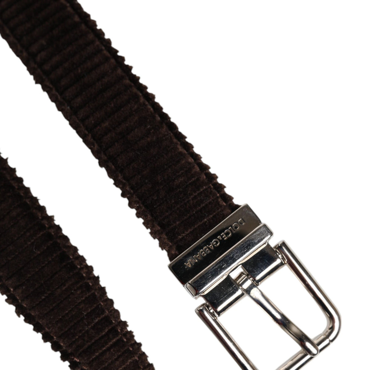 Dolce & Gabbana Men Brown Velvet Ridged Silver Buckle Belt