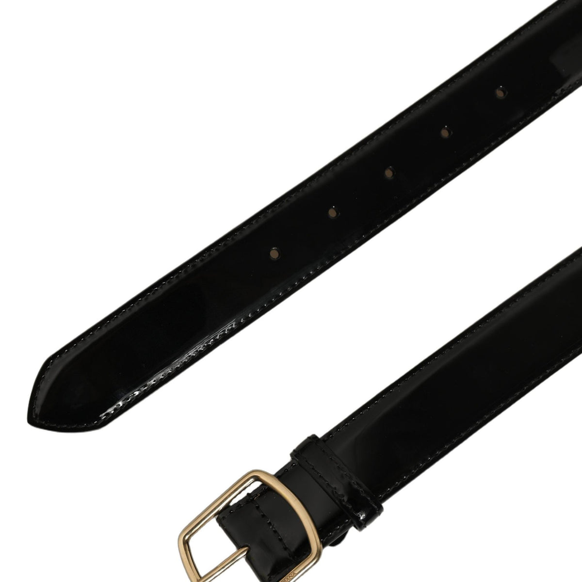 Dolce & Gabbana Black Patent Leather Gold Metal Buckle Belt