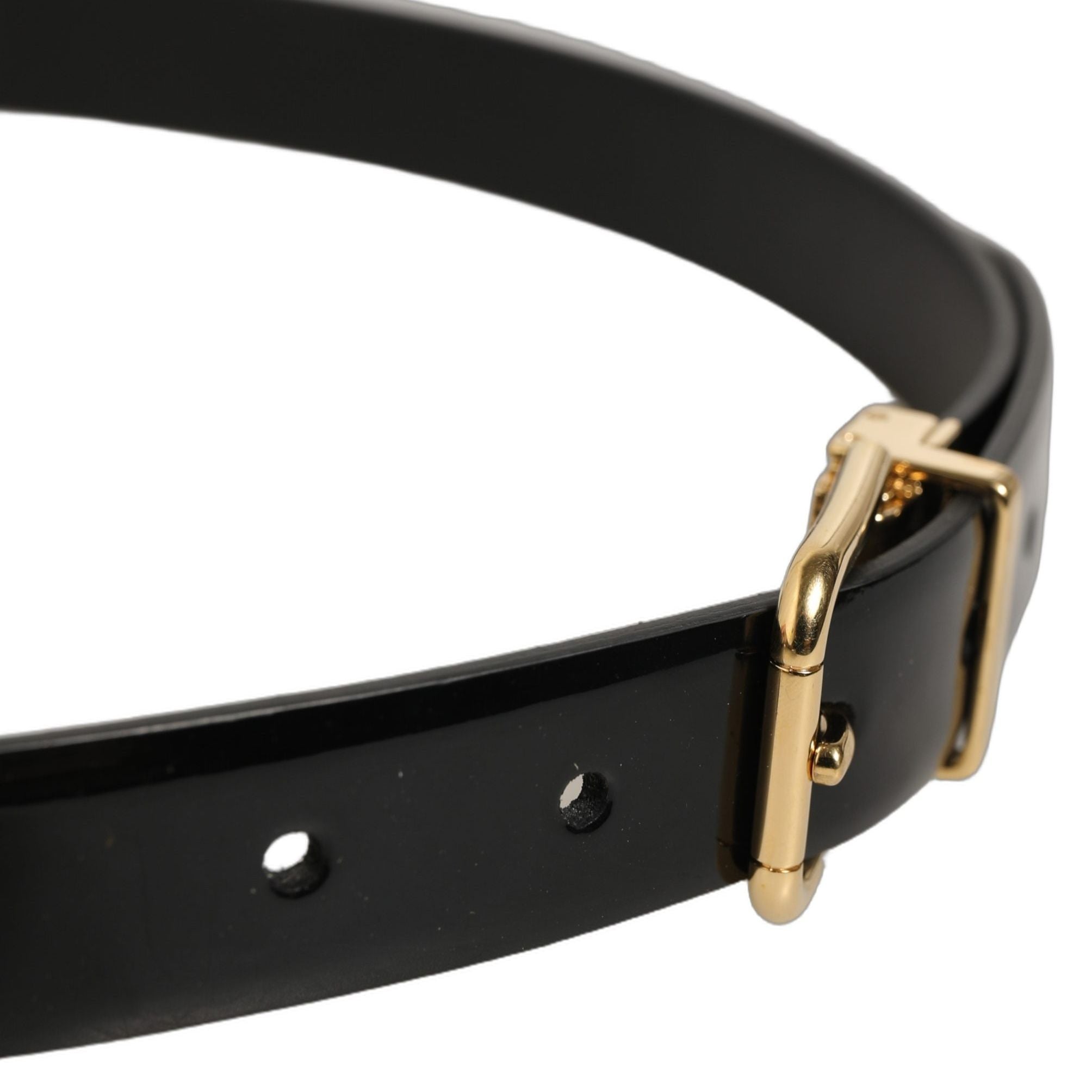 Dolce & Gabbana Black Classic Leather Gold Tone Buckle Belt
