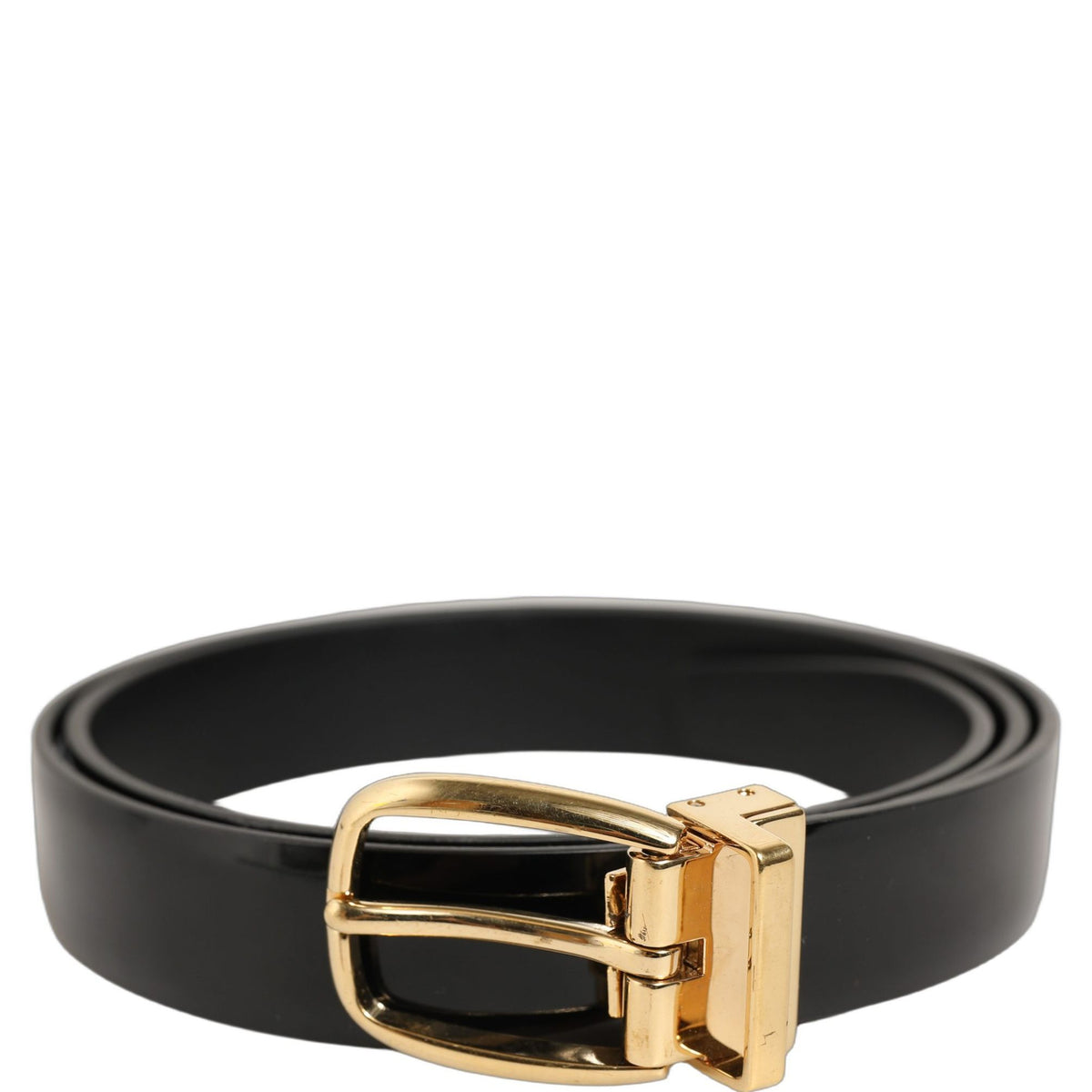Dolce & Gabbana Black Classic Leather Gold Tone Buckle Belt