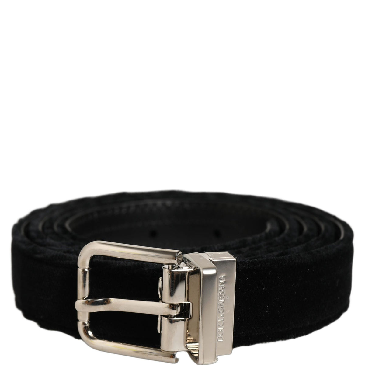 Dolce & Gabbana Black Velvet Silver Tone Metal Buckle Belt