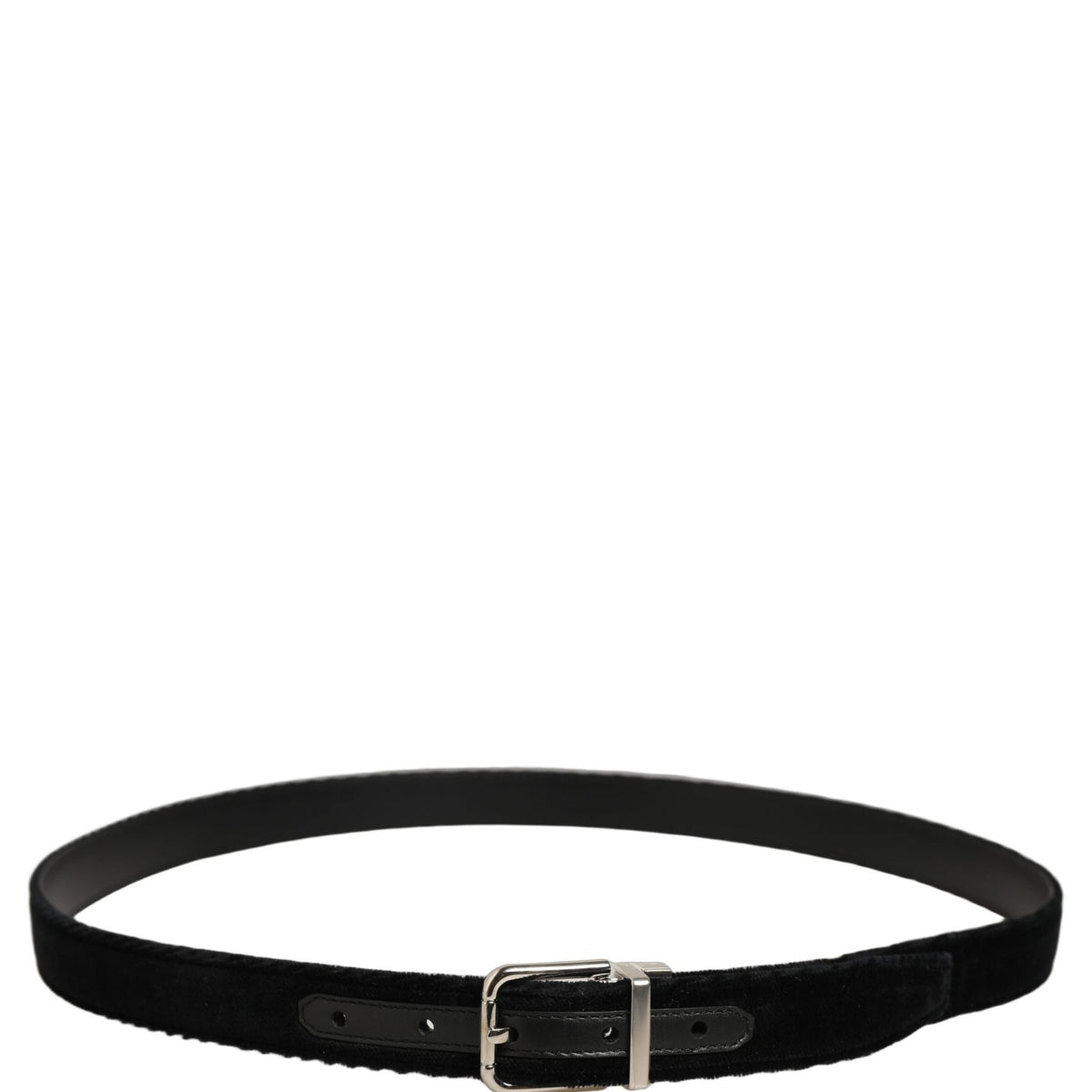 Dolce & Gabbana Black Velvet Silver Tone Metal Buckle Belt