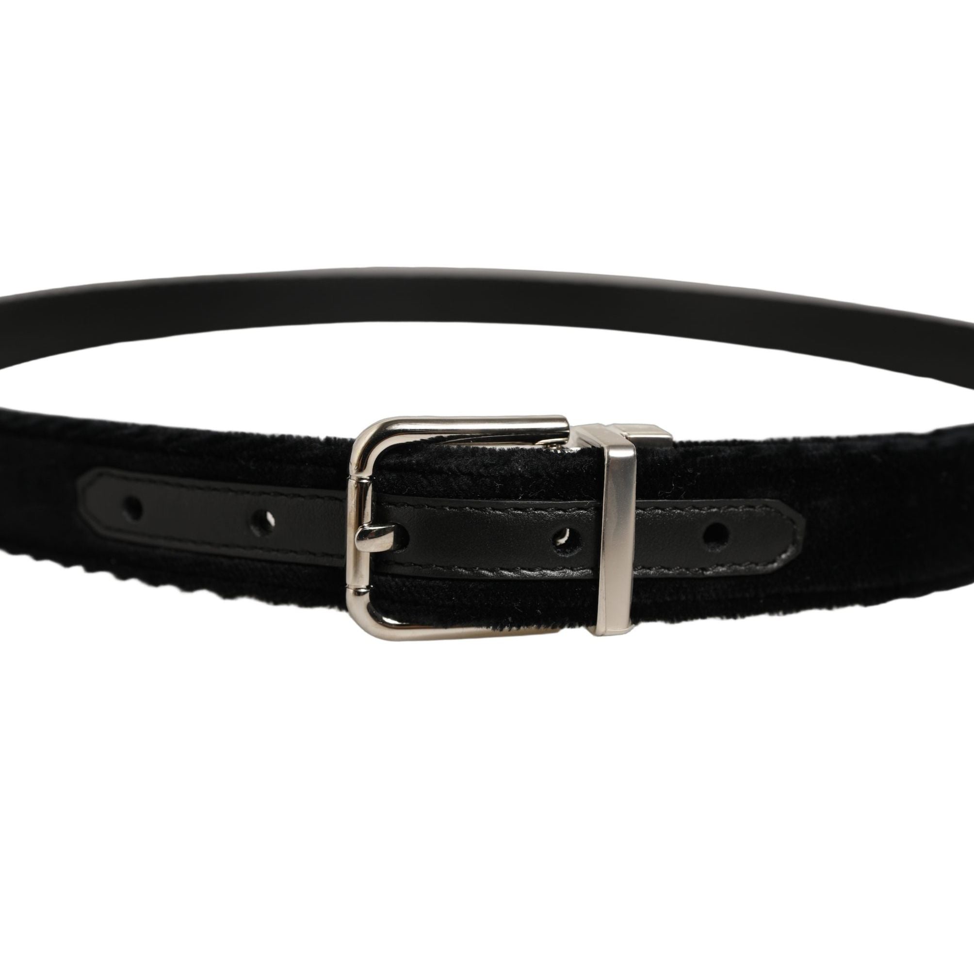 Dolce & Gabbana Black Velvet Silver Tone Metal Buckle Belt