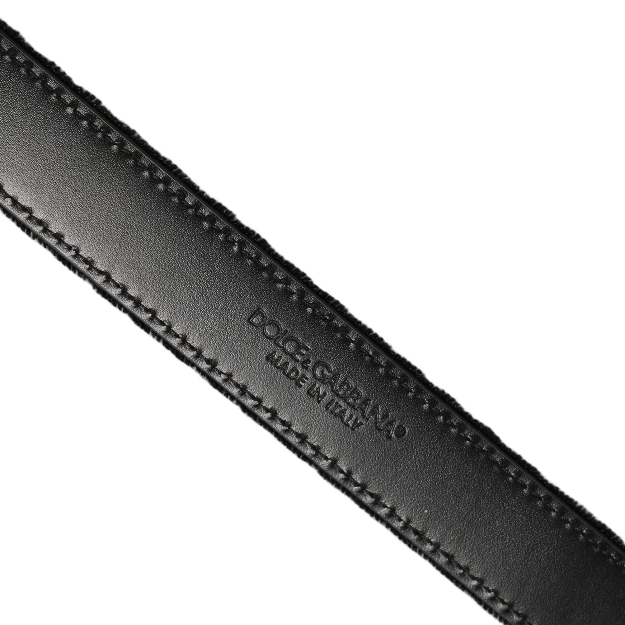 Dolce & Gabbana Black Velvet Silver Tone Metal Buckle Belt