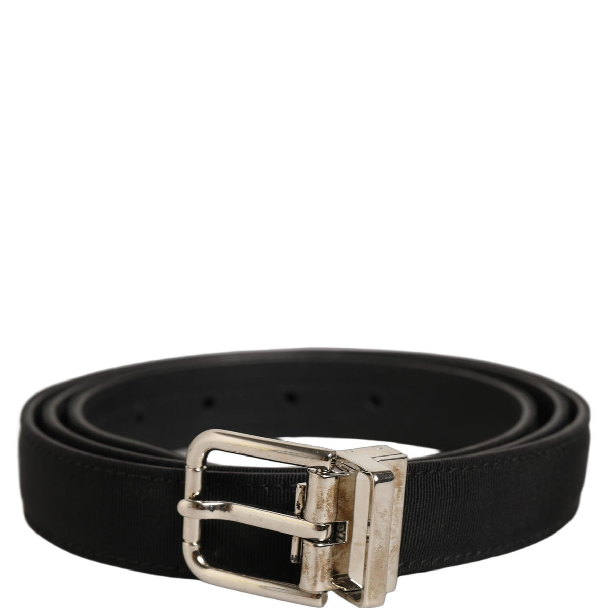 Dolce & Gabbana Black Classic Leather Silver Tone Buckle Belt