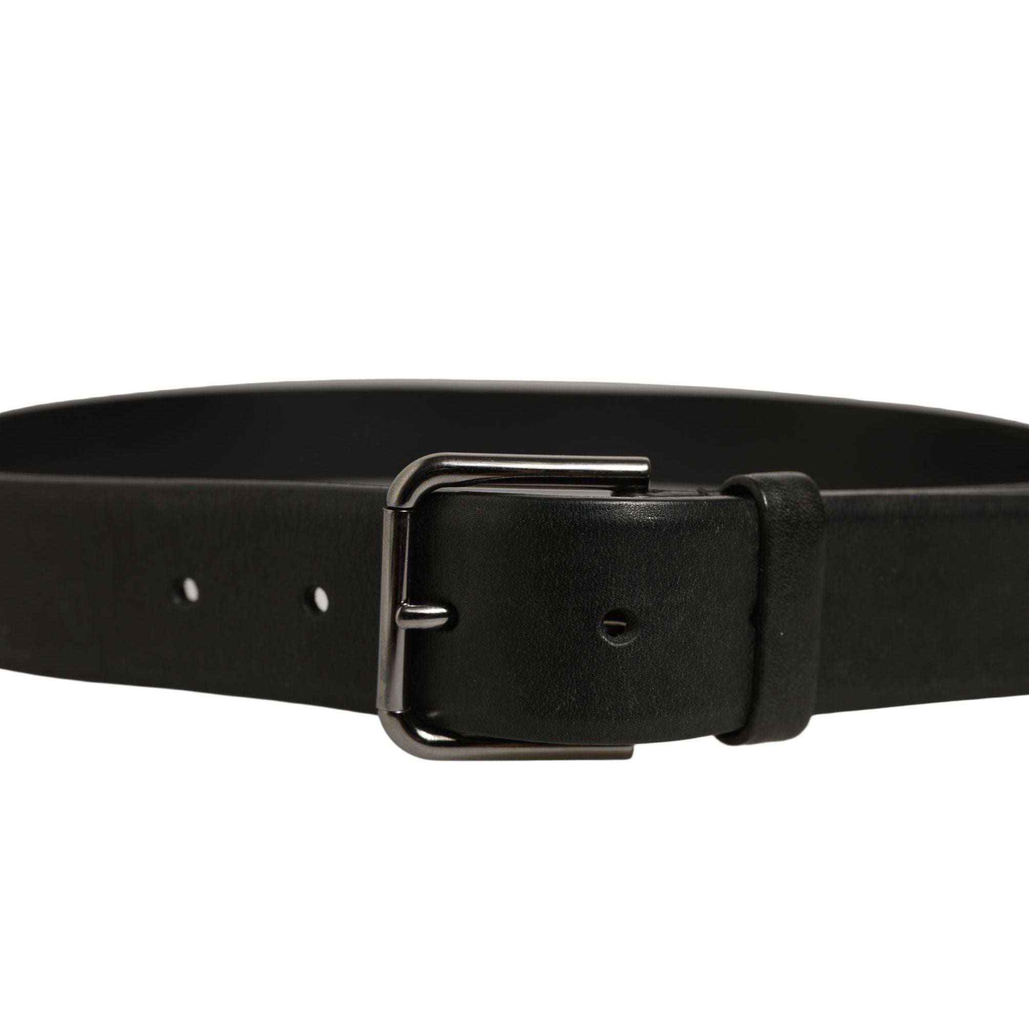 Dolce & Gabbana Black Calf Leather Classic Silver Buckle Belt