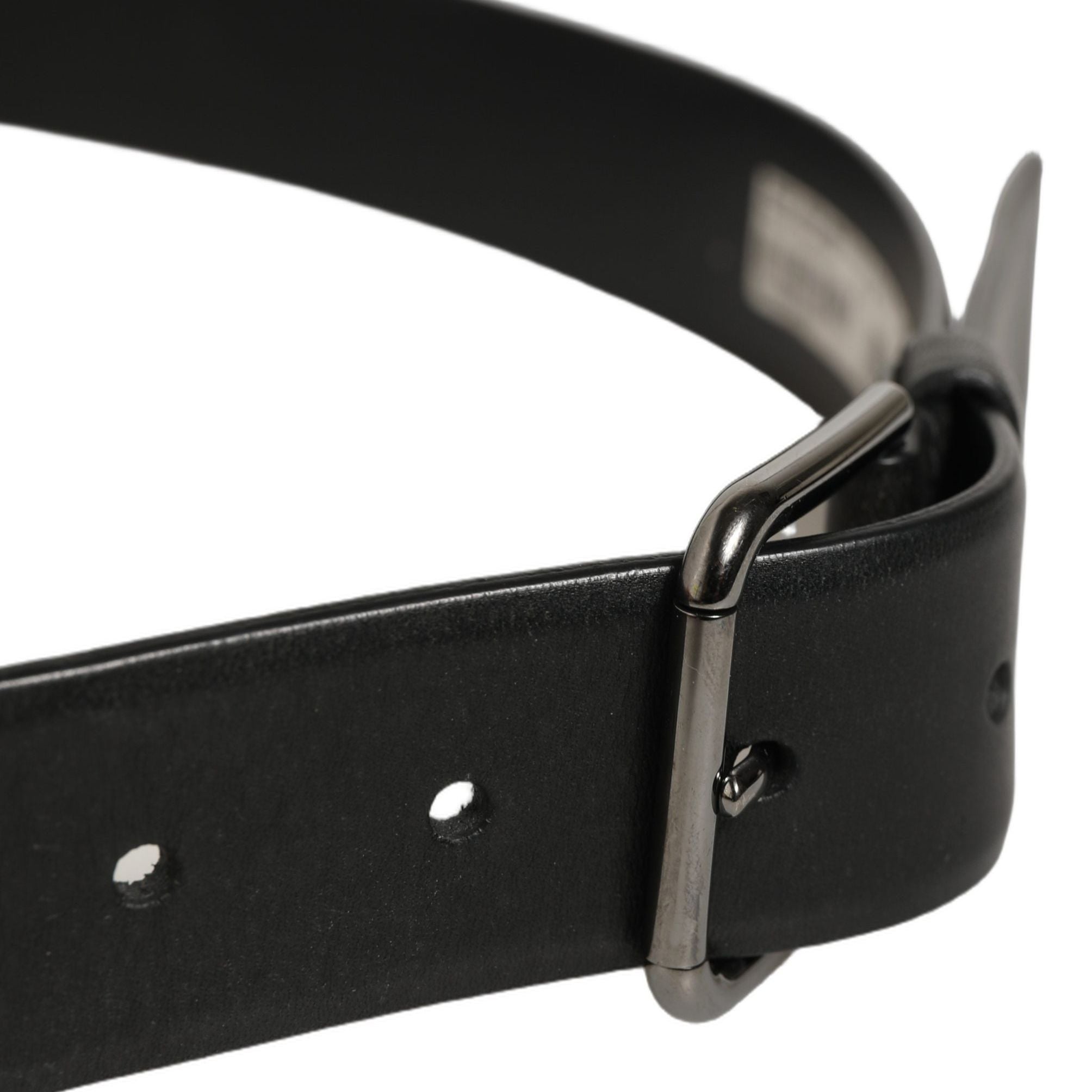 Dolce & Gabbana Black Calf Leather Classic Silver Buckle Belt