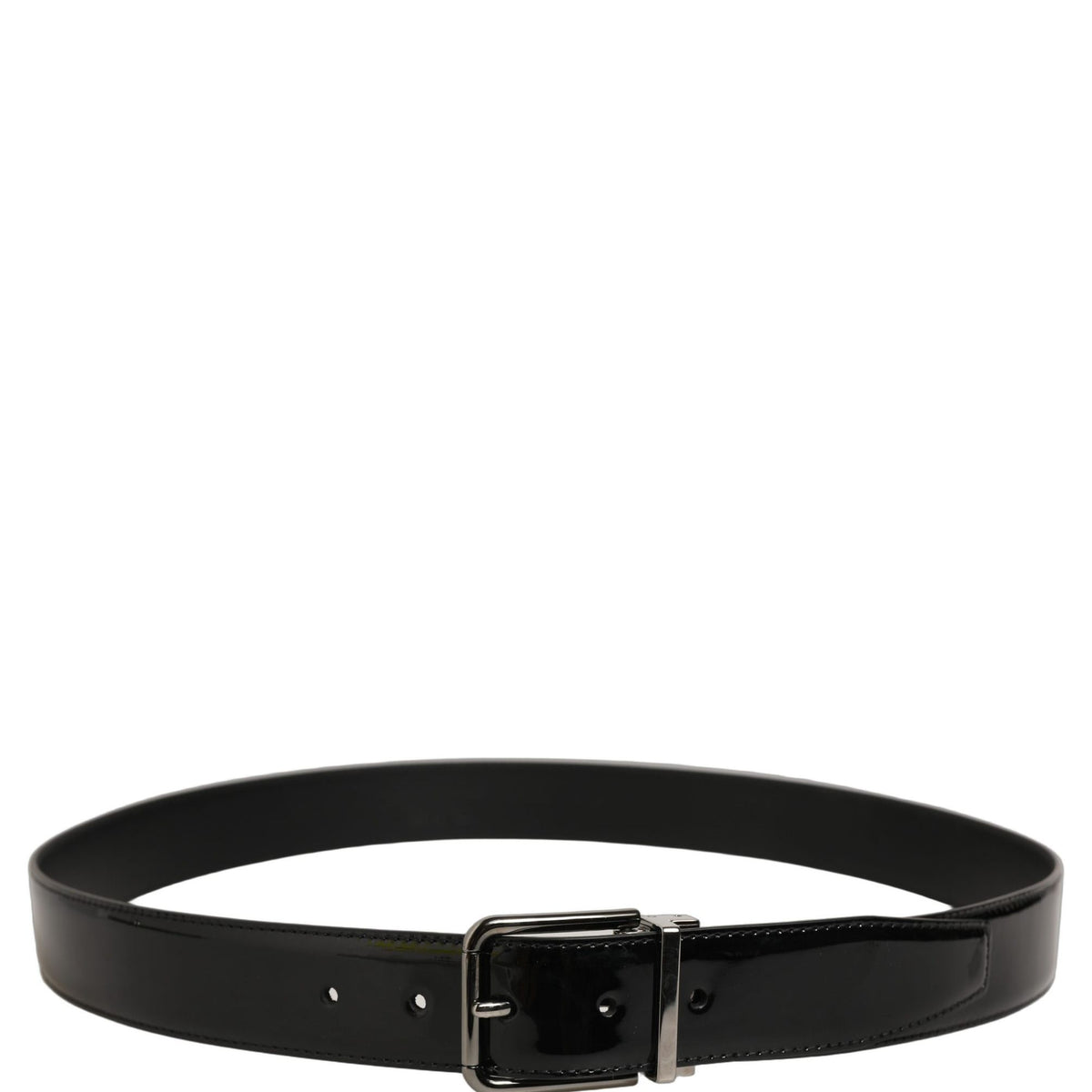Dolce & Gabbana Black Patent Leather Silver Metal Buckle Belt