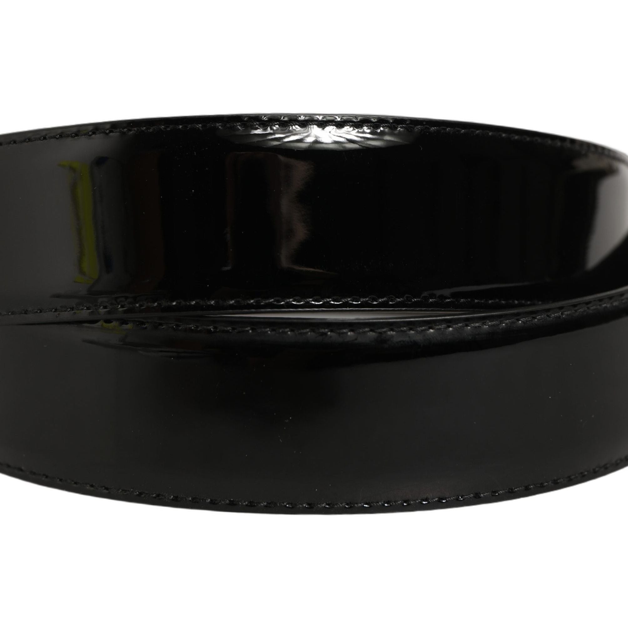 Dolce & Gabbana Black Patent Leather Silver Metal Buckle Belt