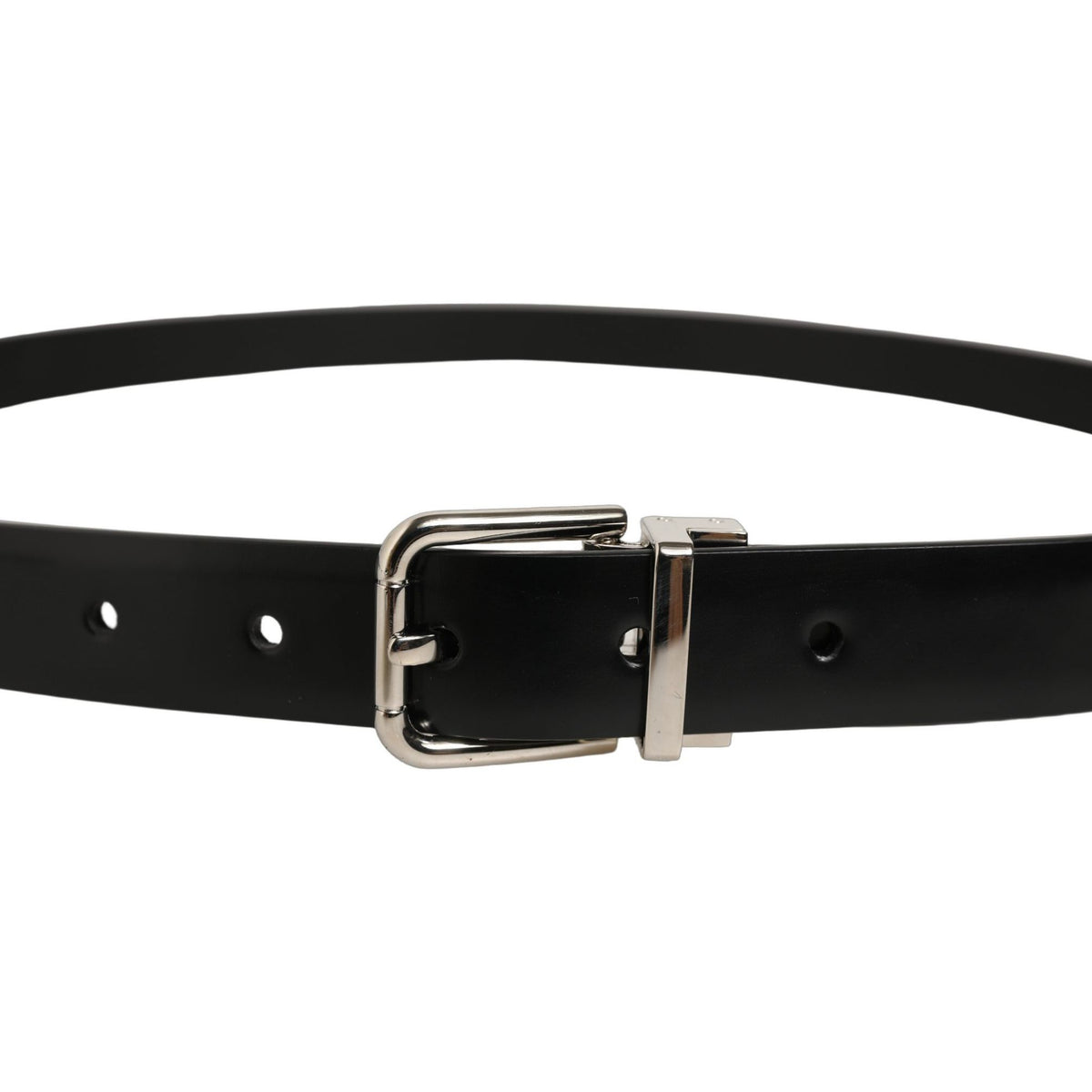Dolce & Gabbana Black Leather Silver Tone Metal Buckle Belt