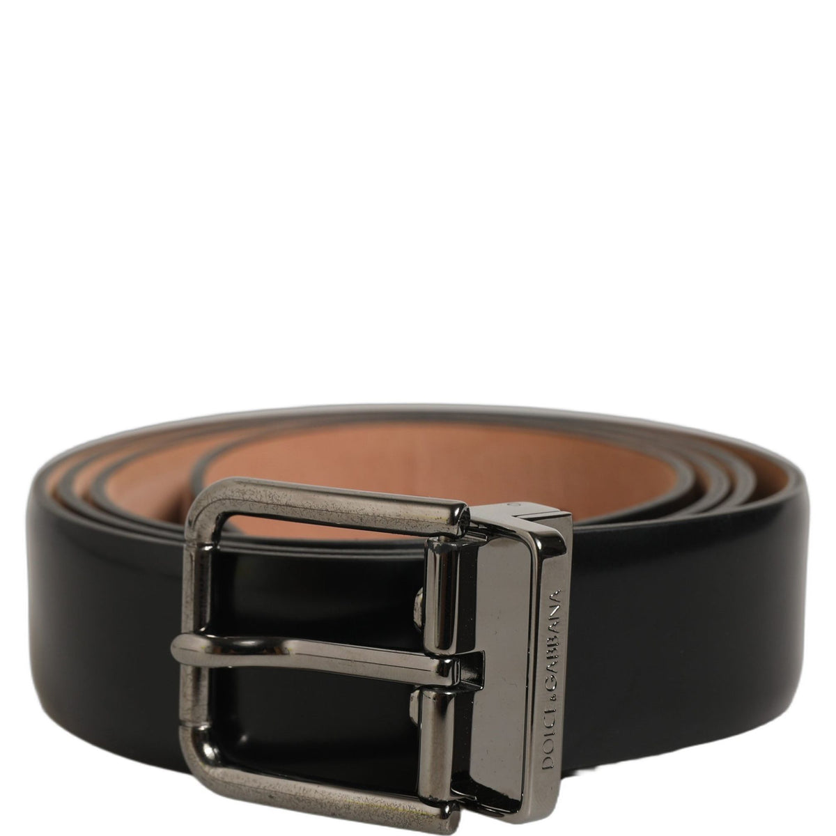 Dolce & Gabbana Black Calf Leather Silver Metal Buckle Belt