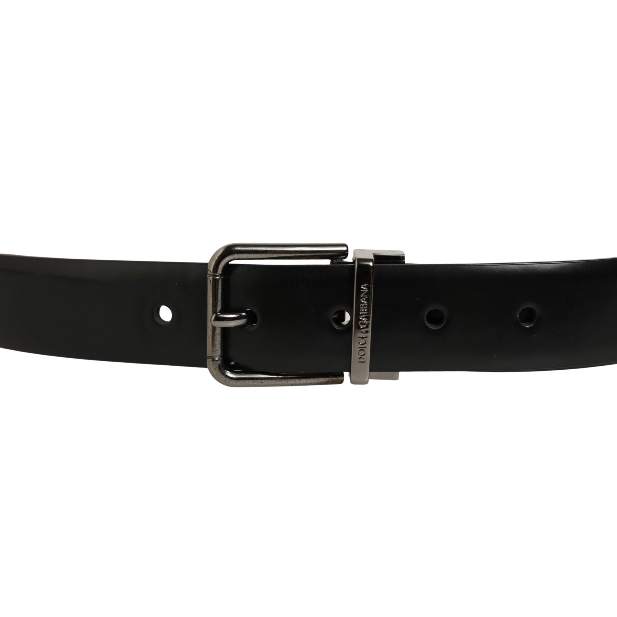 Dolce & Gabbana Black Calf Leather Silver Metal Buckle Belt