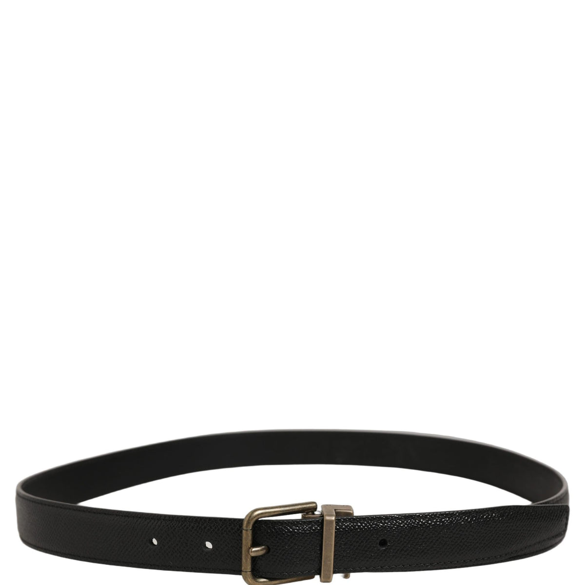 Dolce & Gabbana Men Black Calf Leather Gold Metal Buckle Belt