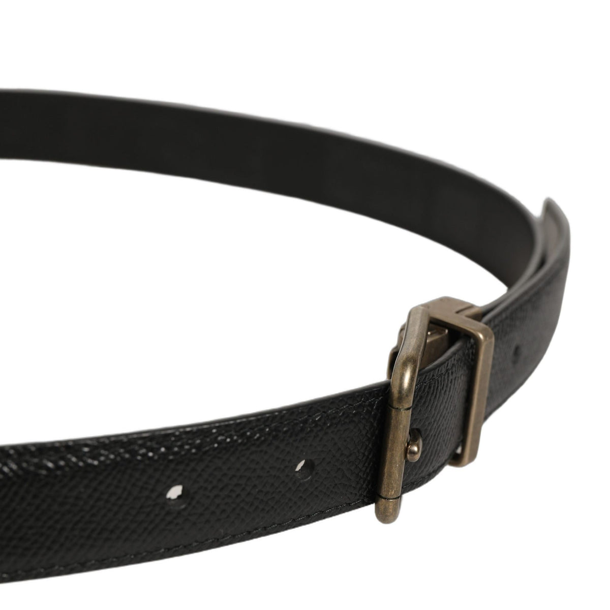 Dolce & Gabbana Men Black Calf Leather Gold Metal Buckle Belt