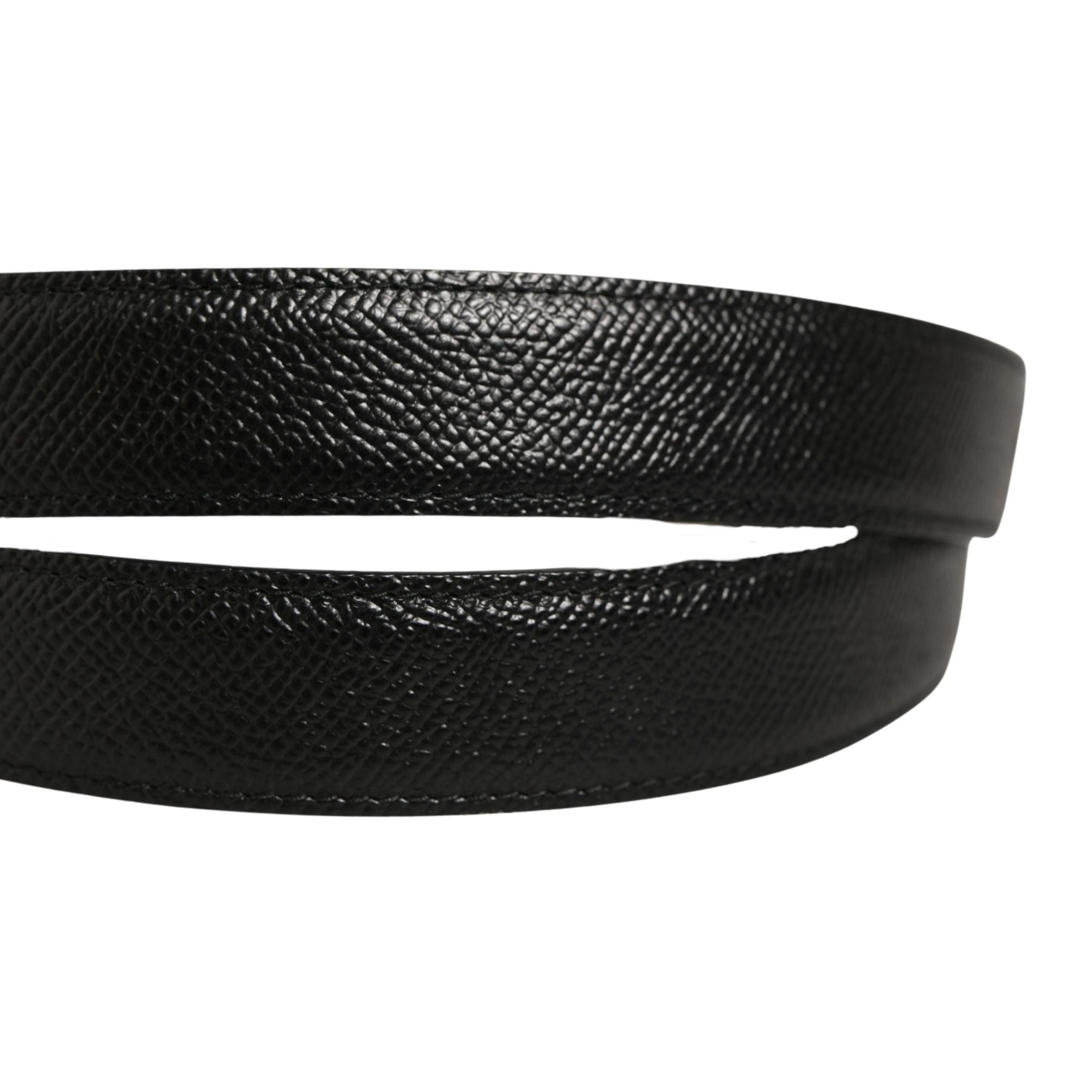 Dolce & Gabbana Men Black Calf Leather Gold Metal Buckle Belt