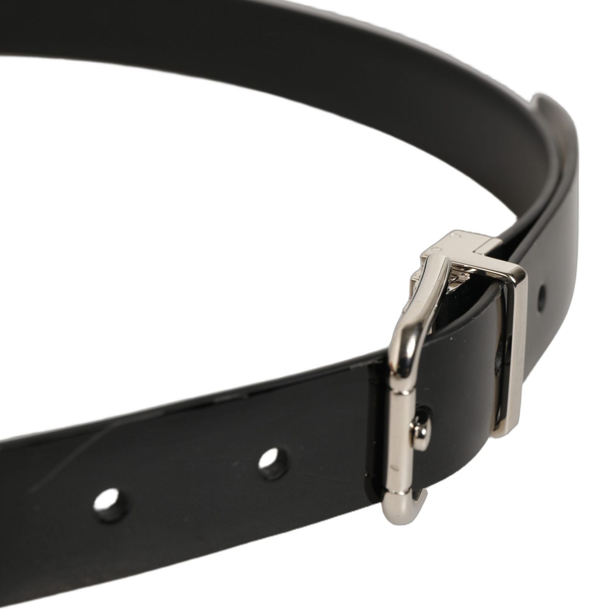 Dolce & Gabbana Black Classic Leather Silver Tone Buckle Belt