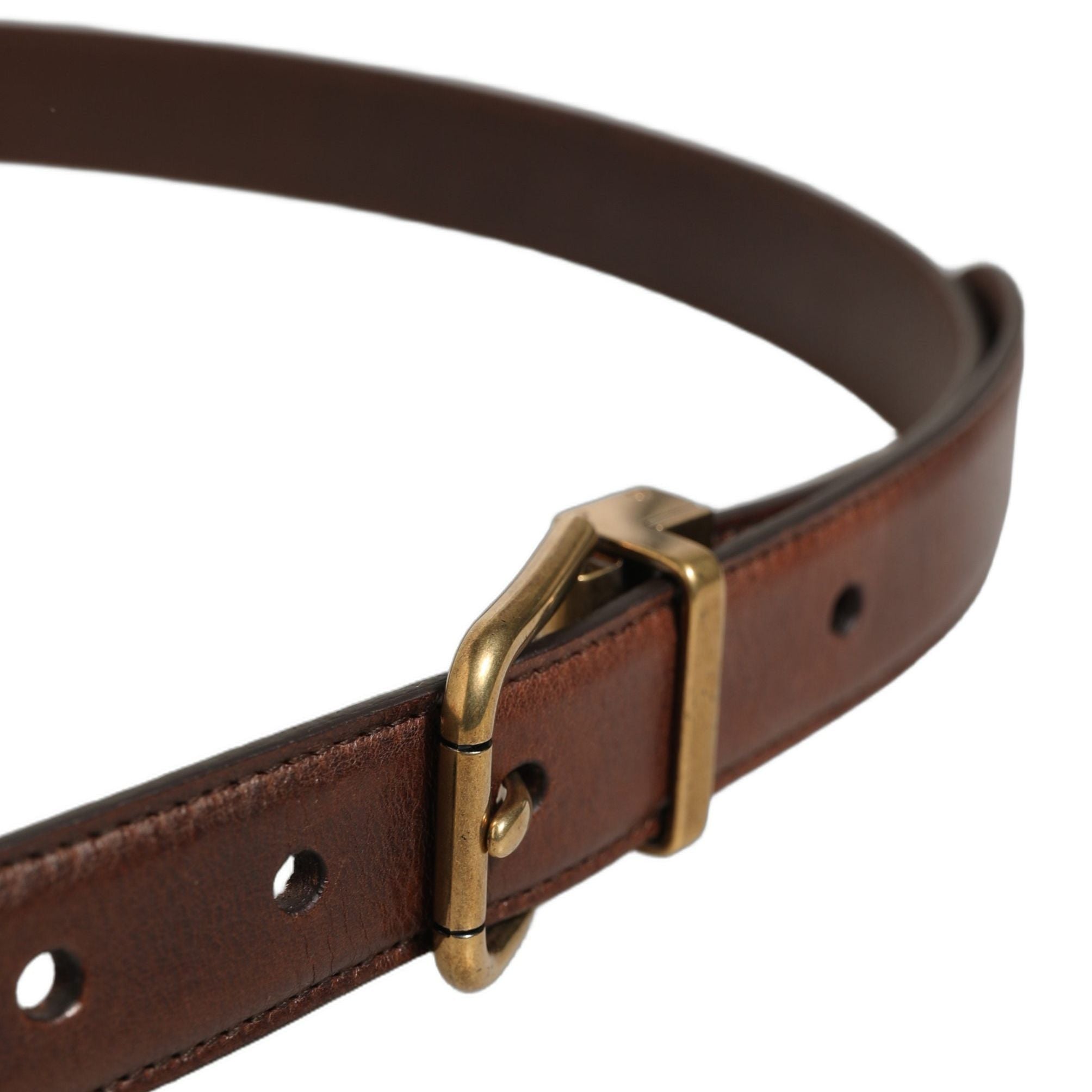 Dolce & Gabbana Brown Leather Gold Tone Metal Buckle Belt
