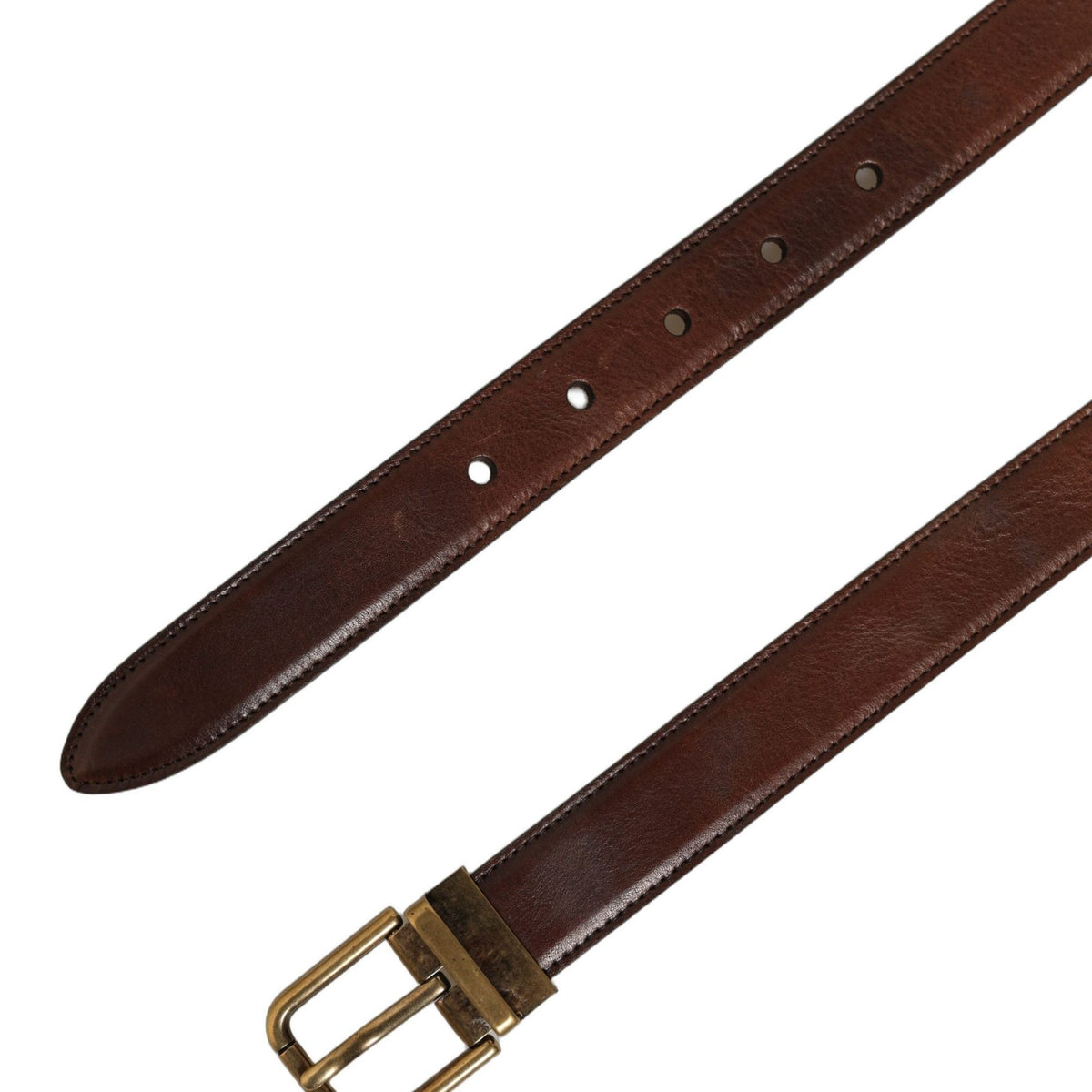 Dolce & Gabbana Brown Leather Gold Tone Metal Buckle Belt