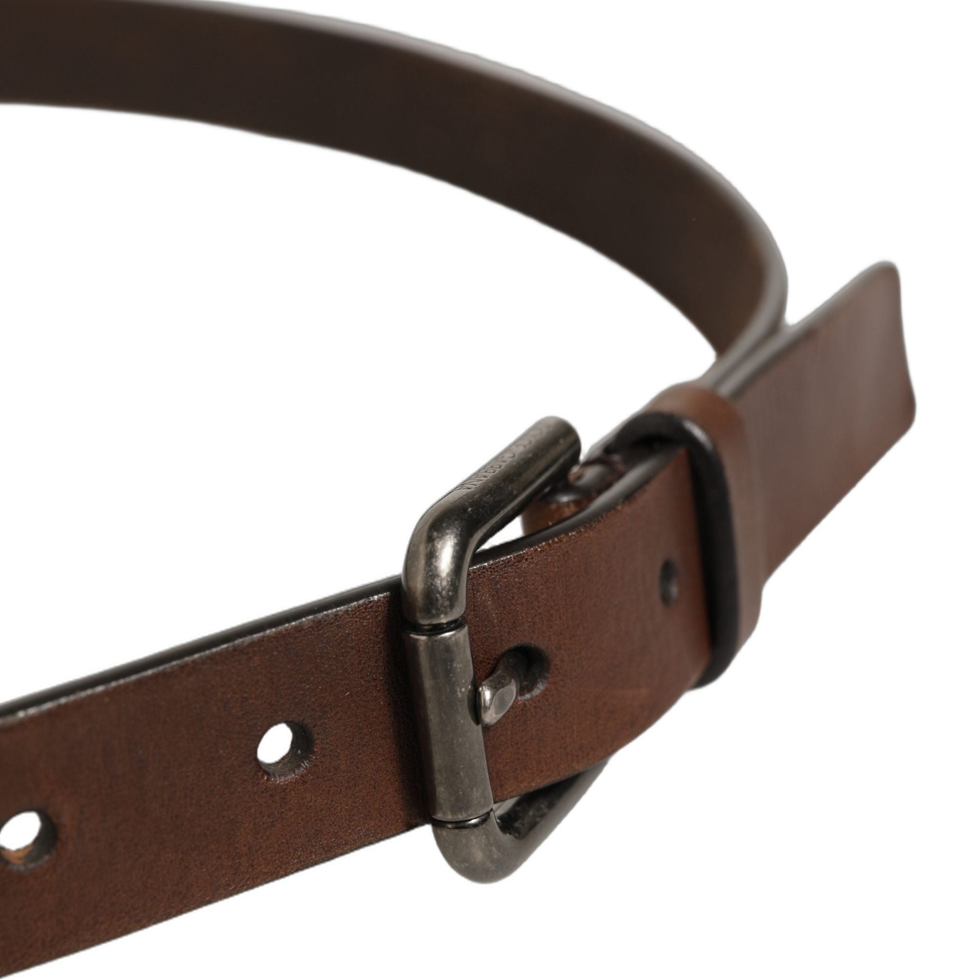 Dolce & Gabbana Brown Leather Silver Tone Metal Buckle Belt
