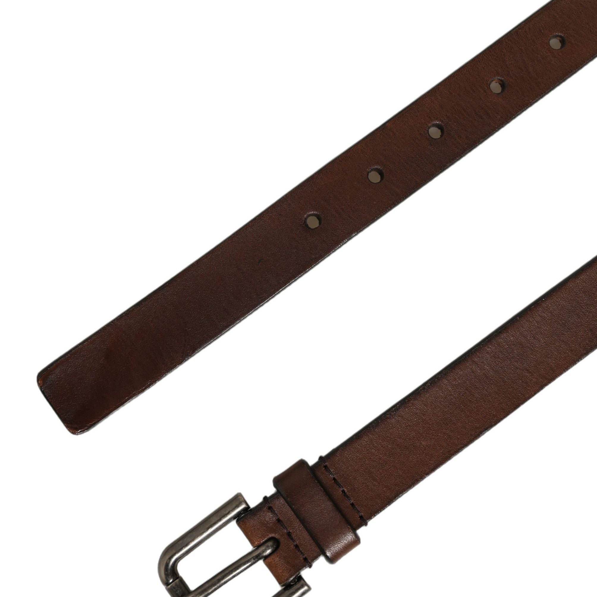 Dolce & Gabbana Brown Leather Silver Tone Metal Buckle Belt
