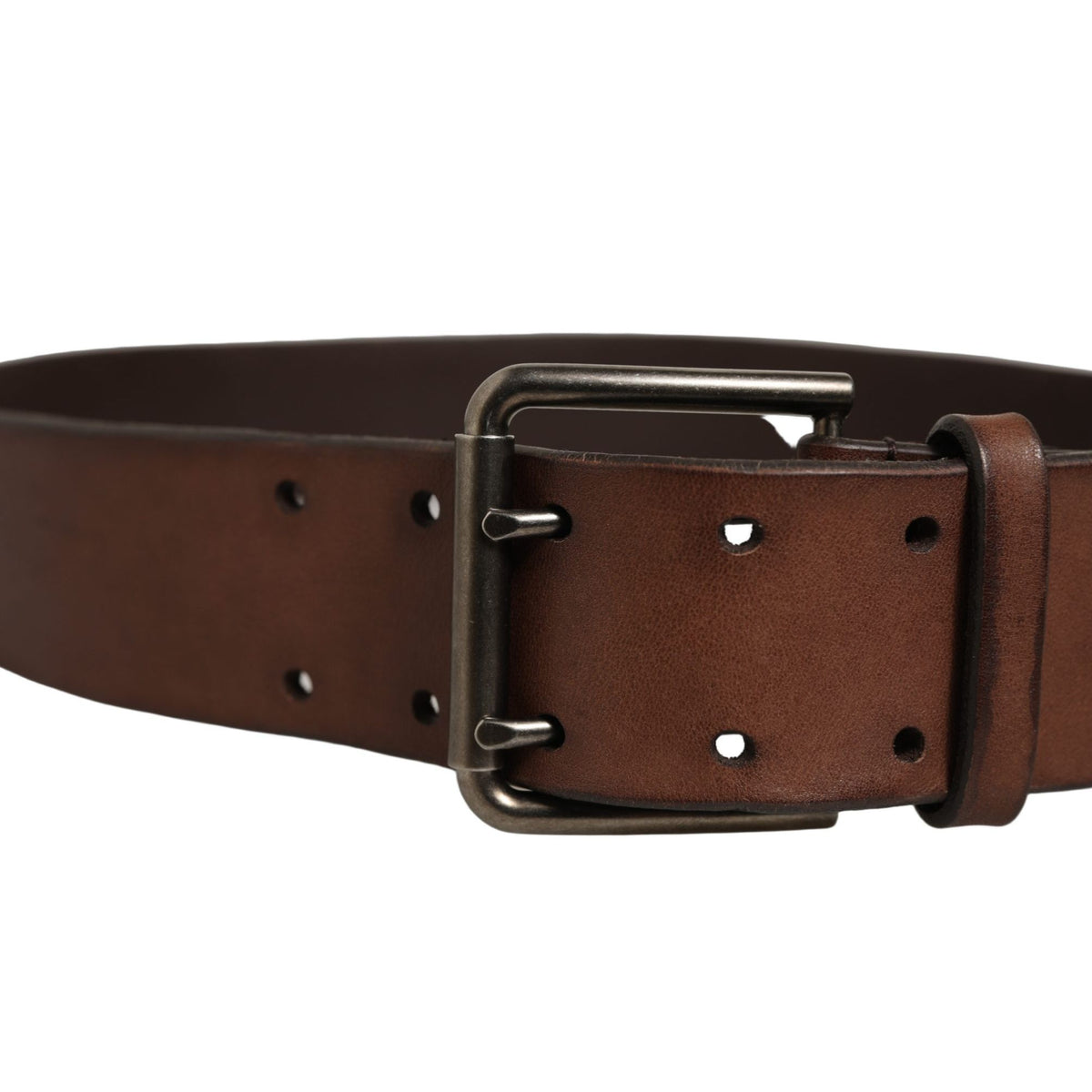 Dolce & Gabbana Belt Brown Leather Double Prong Metal Buckle