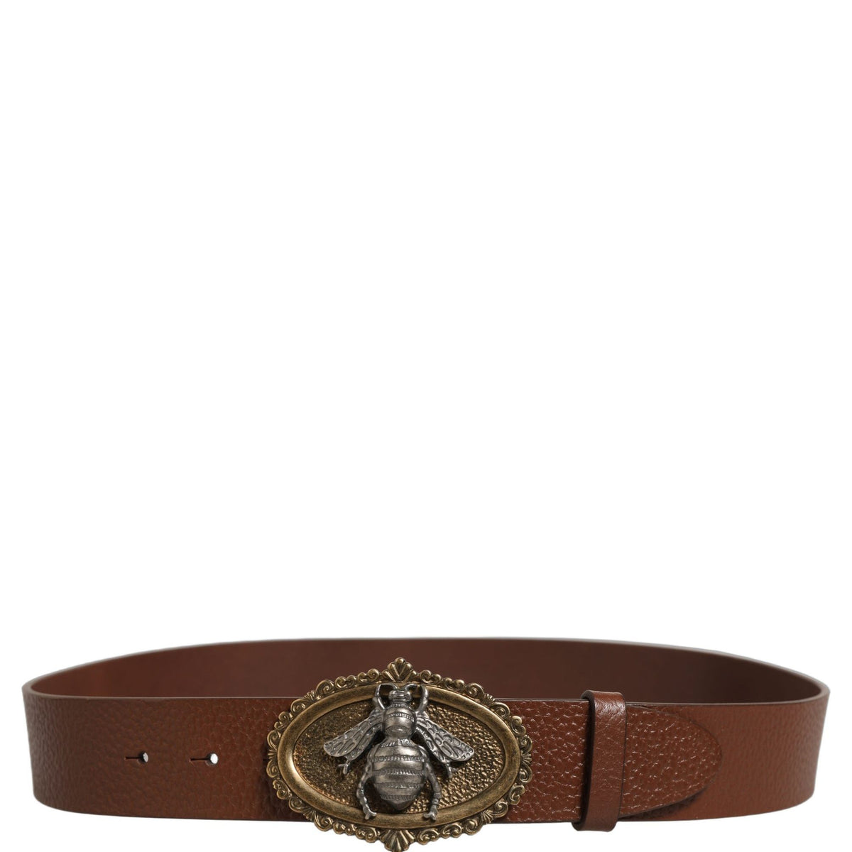 Dolce & Gabbana Brown Leather Bee Accent Metal Buckle Belt
