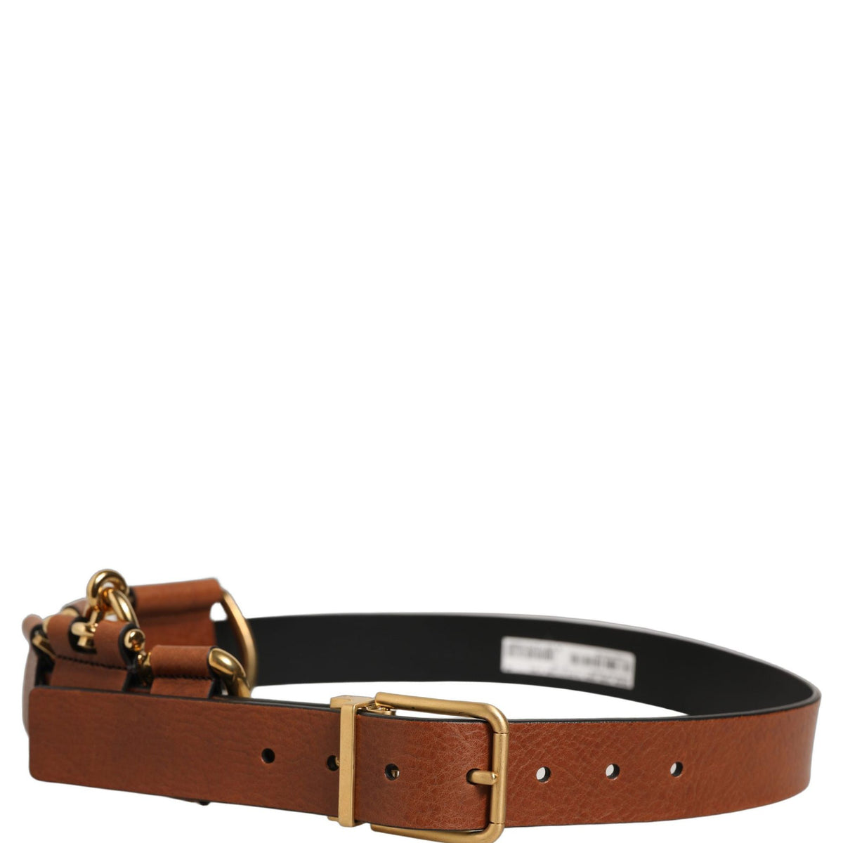 Dolce & Gabbana Brown Leather Gold Metal Rings Buckle Belt