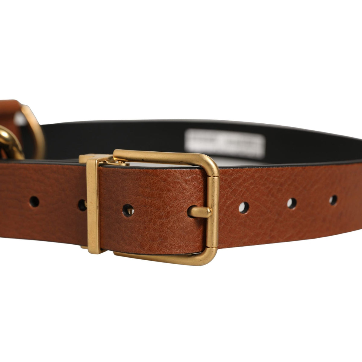 Dolce & Gabbana Brown Leather Gold Metal Rings Buckle Belt