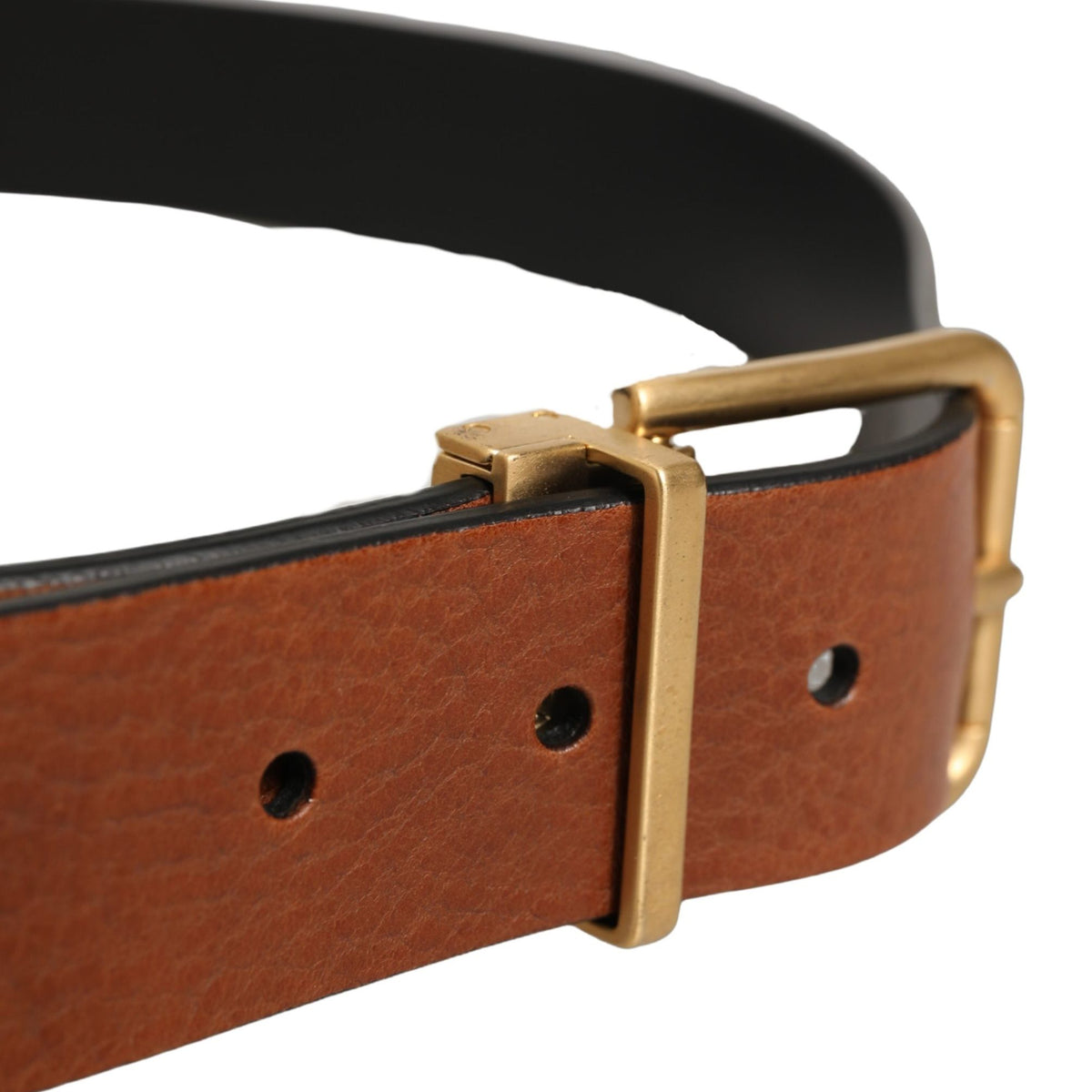 Dolce & Gabbana Brown Leather Gold Metal Rings Buckle Belt